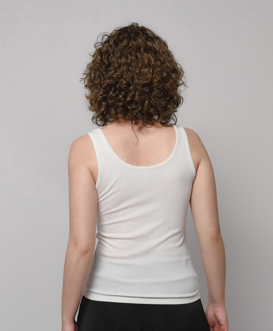 Polera mujer top cintas perlas blanca