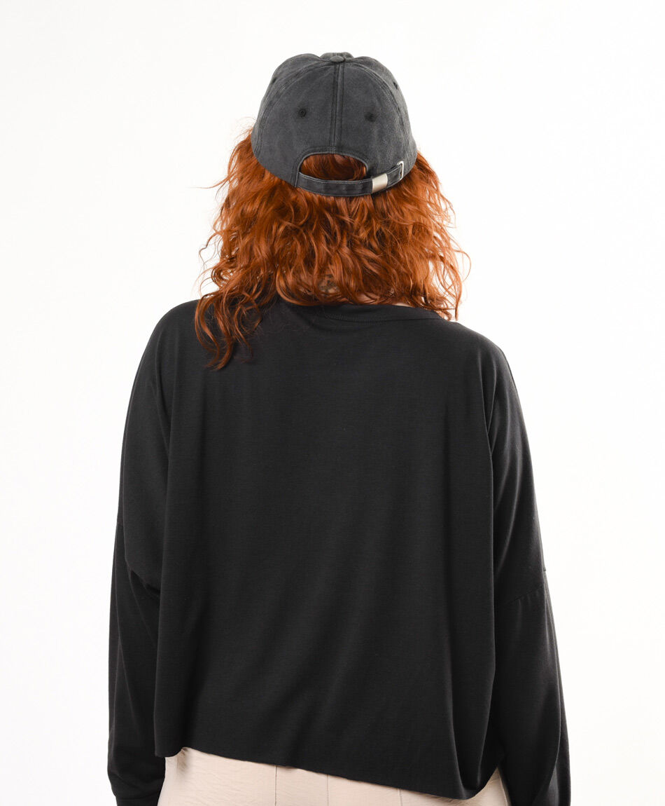 Polera mujer lisa negra crop