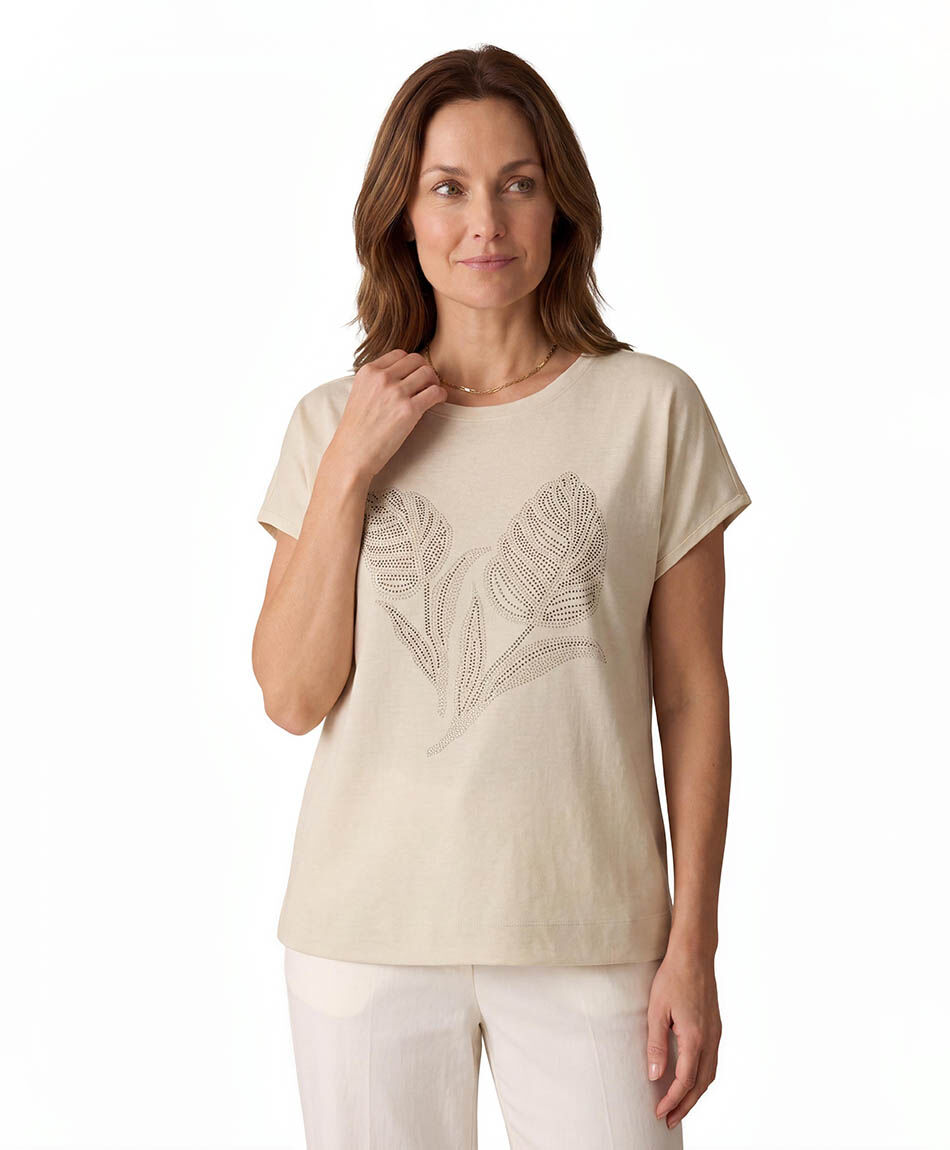 Polera mujer hojas brillos