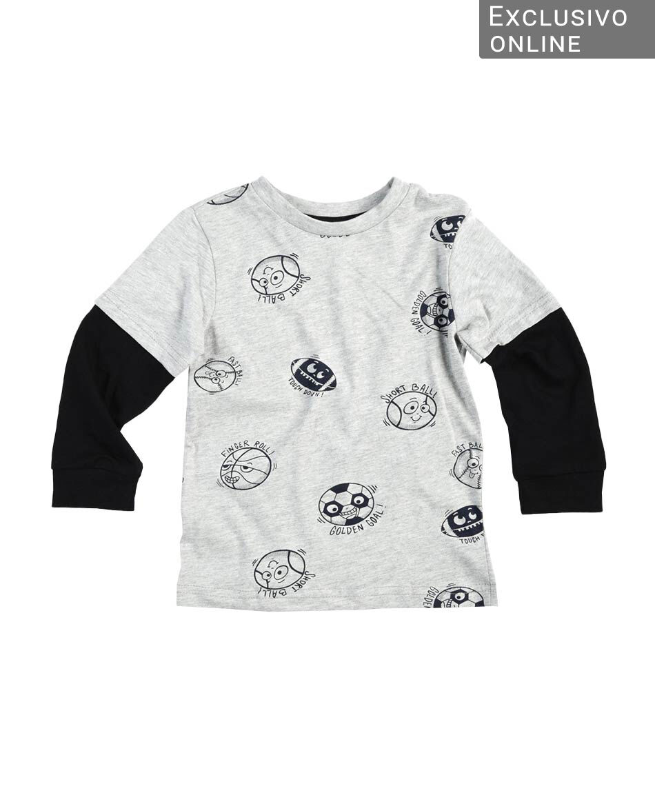 Polera beb&eacute; bicolor balones manga larga