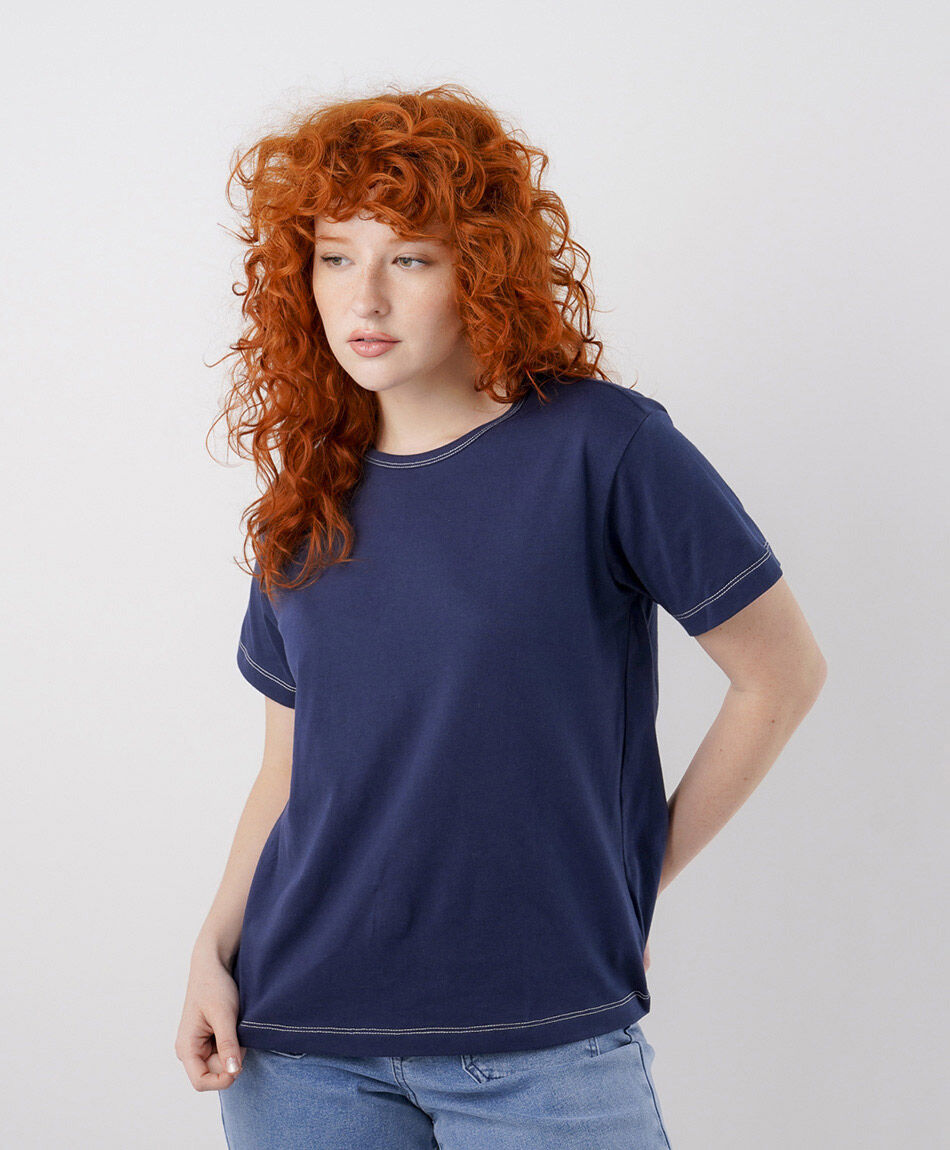 Polera mujer azul l&iacute;neas mangas