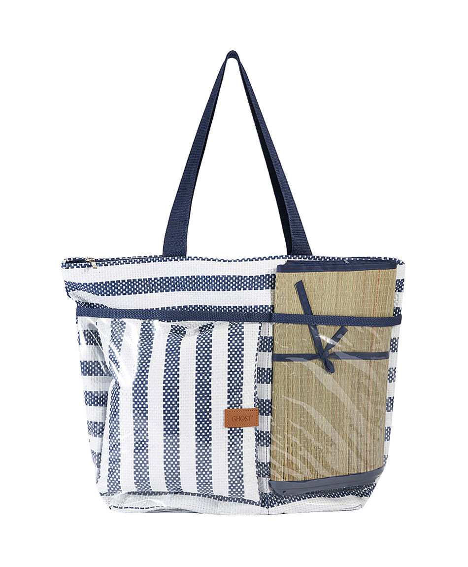 Set bolso playa mujer rayas azul