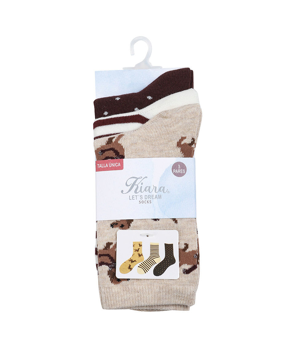 Pack 3 calcetines mujer medium brown