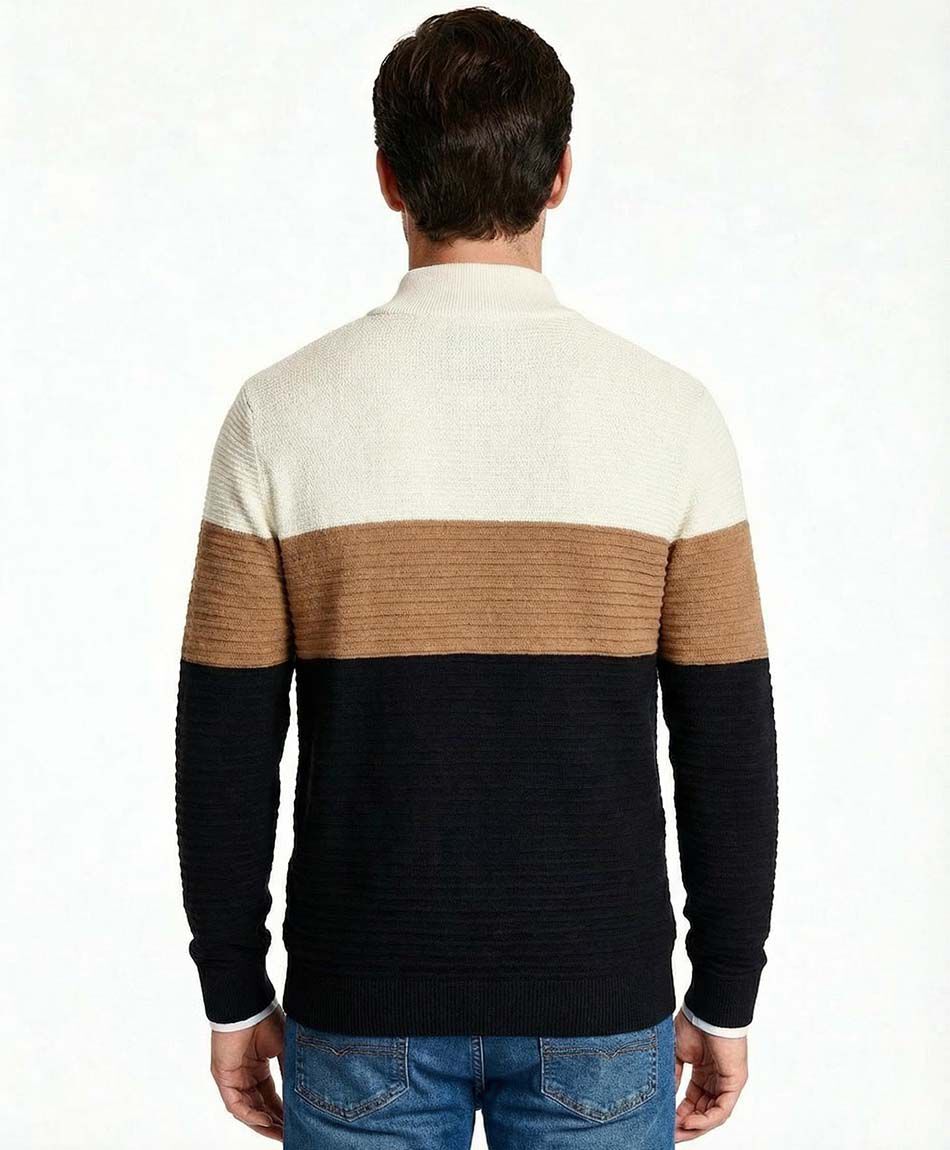 Sweater hombre cierre medio tricolor