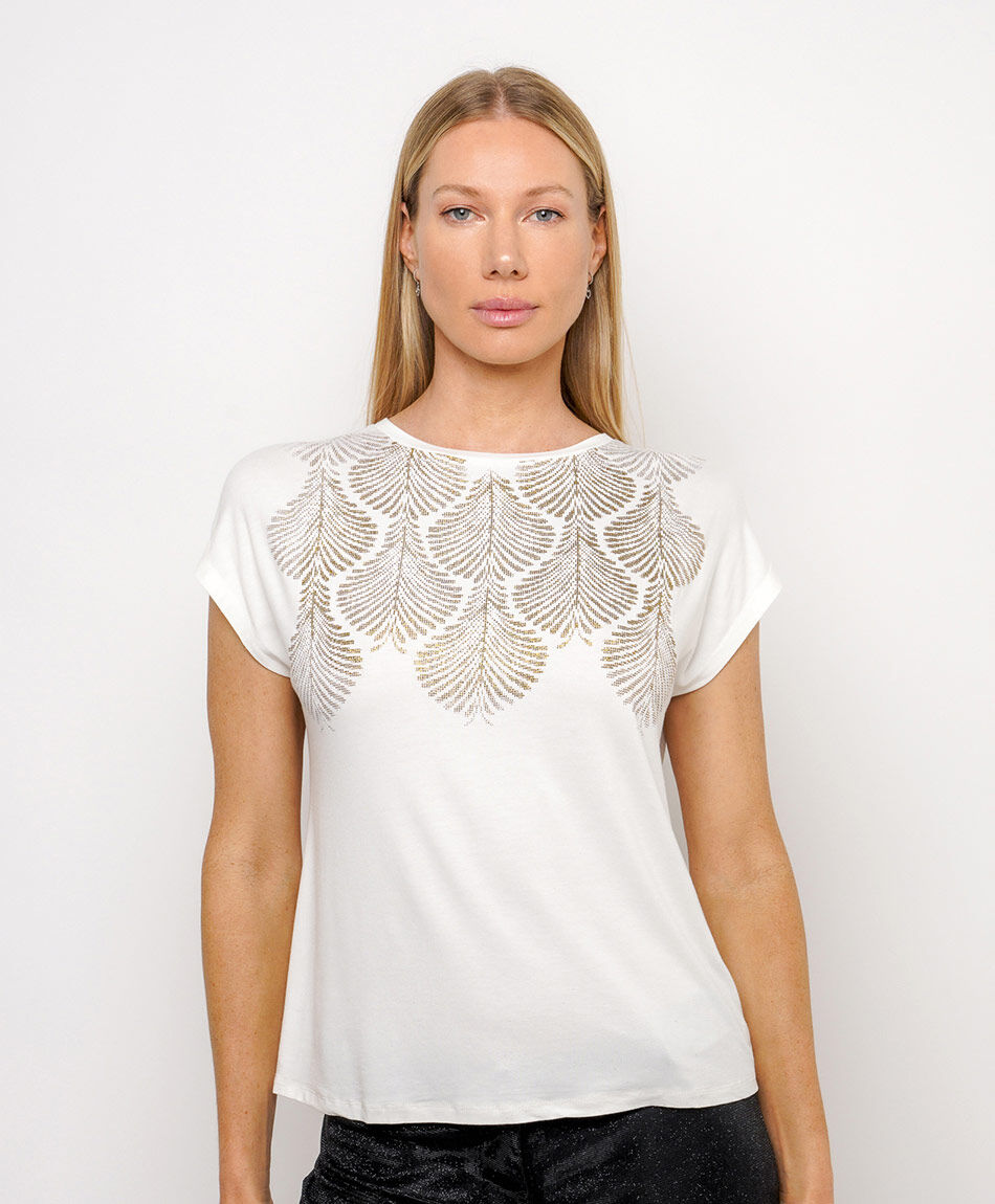 Polera mujer brillos dorados