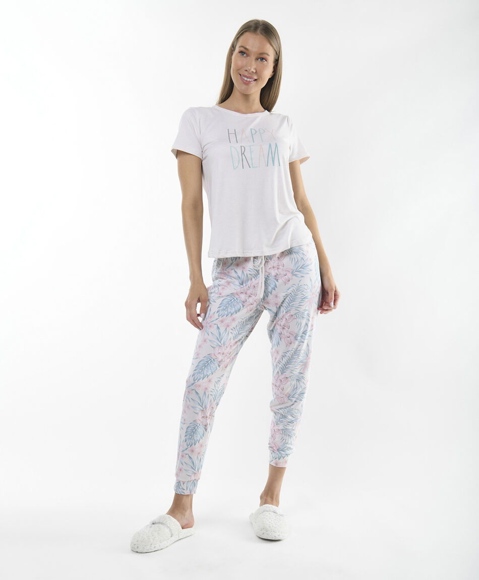 Pijama mujer jaspeado tropical 2 piezas