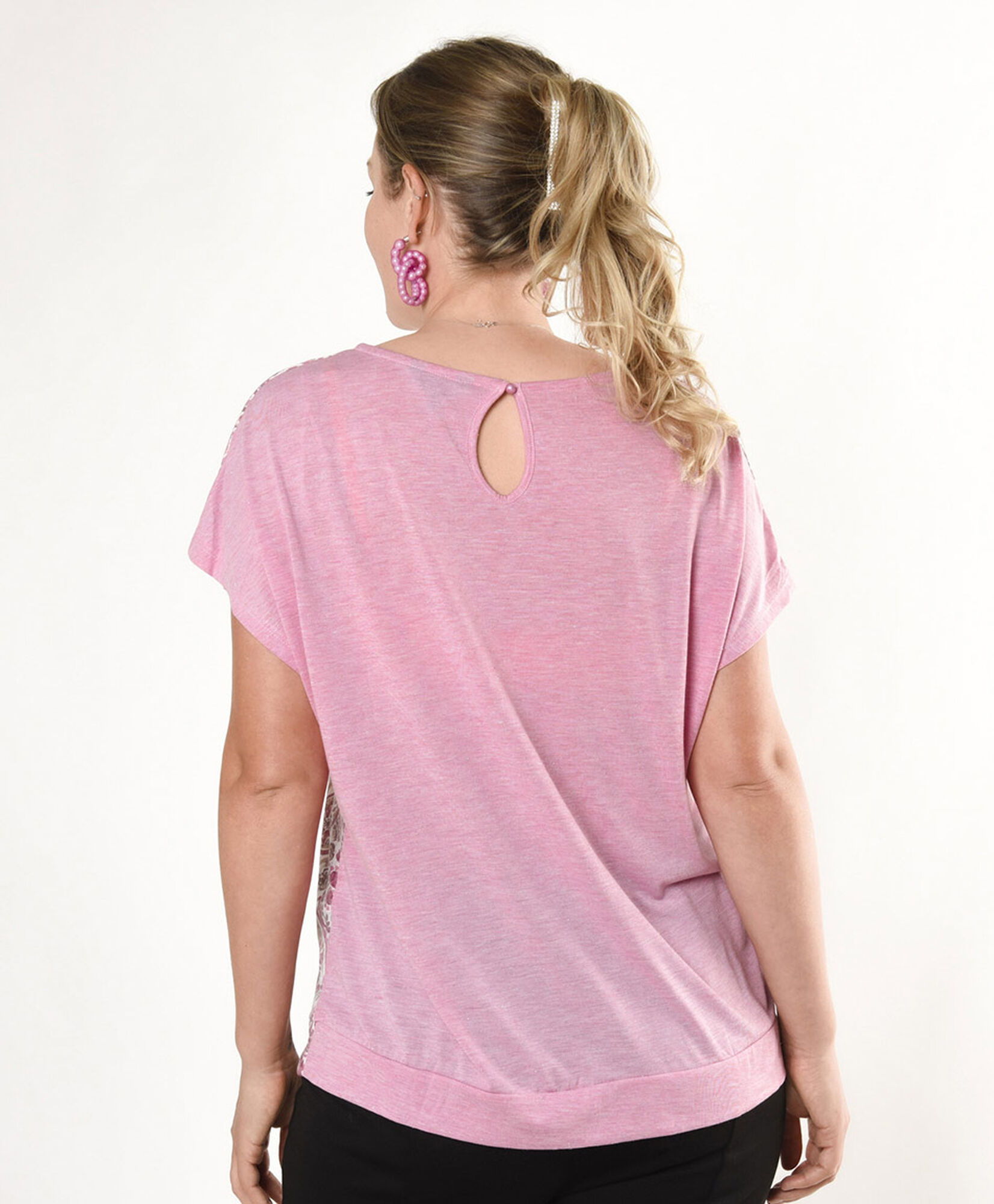 Polera mujer mix estampada rosada Polera mujer mix estampada rosada