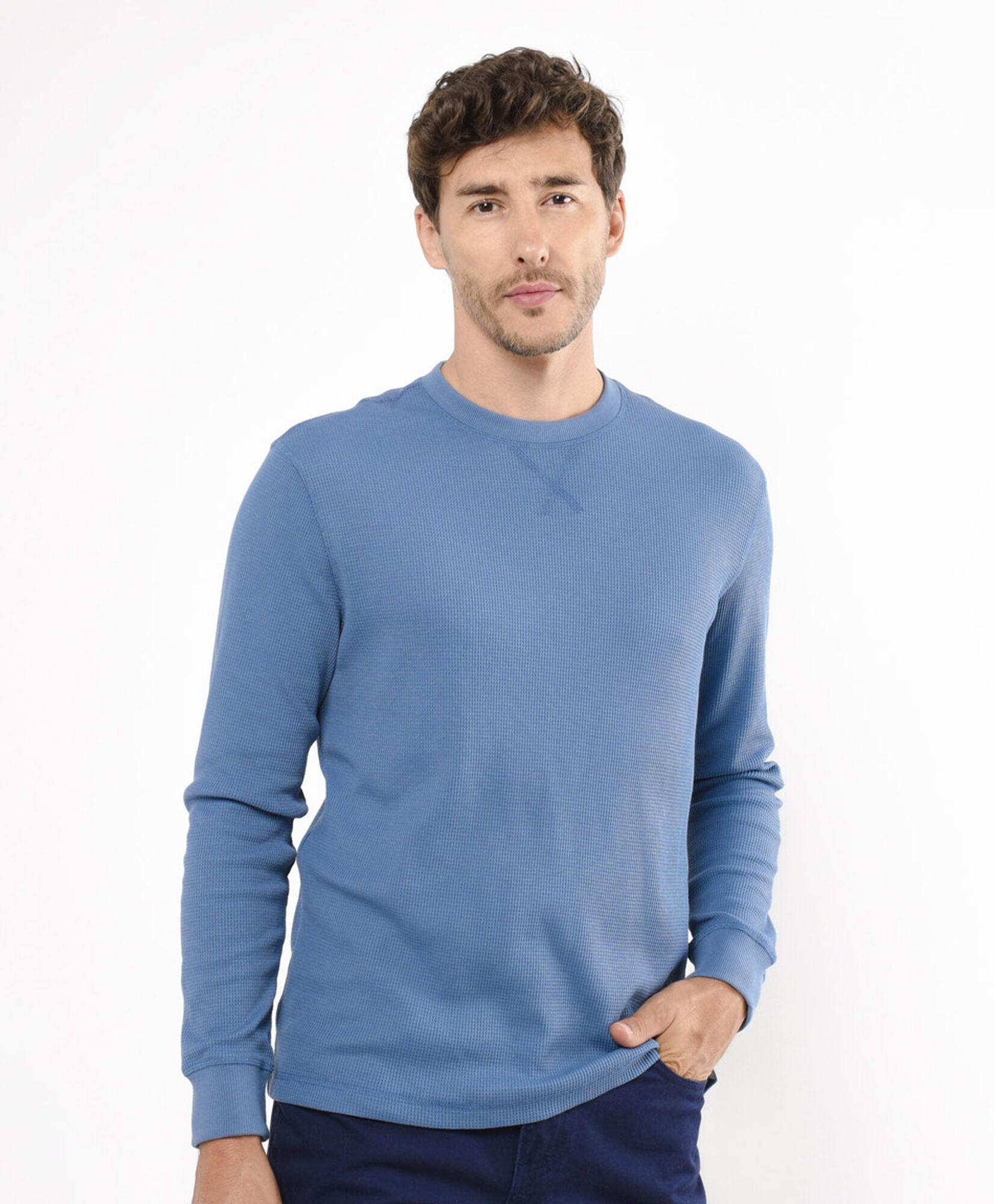 Polera hombre azul manga larga Polera hombre azul manga larga