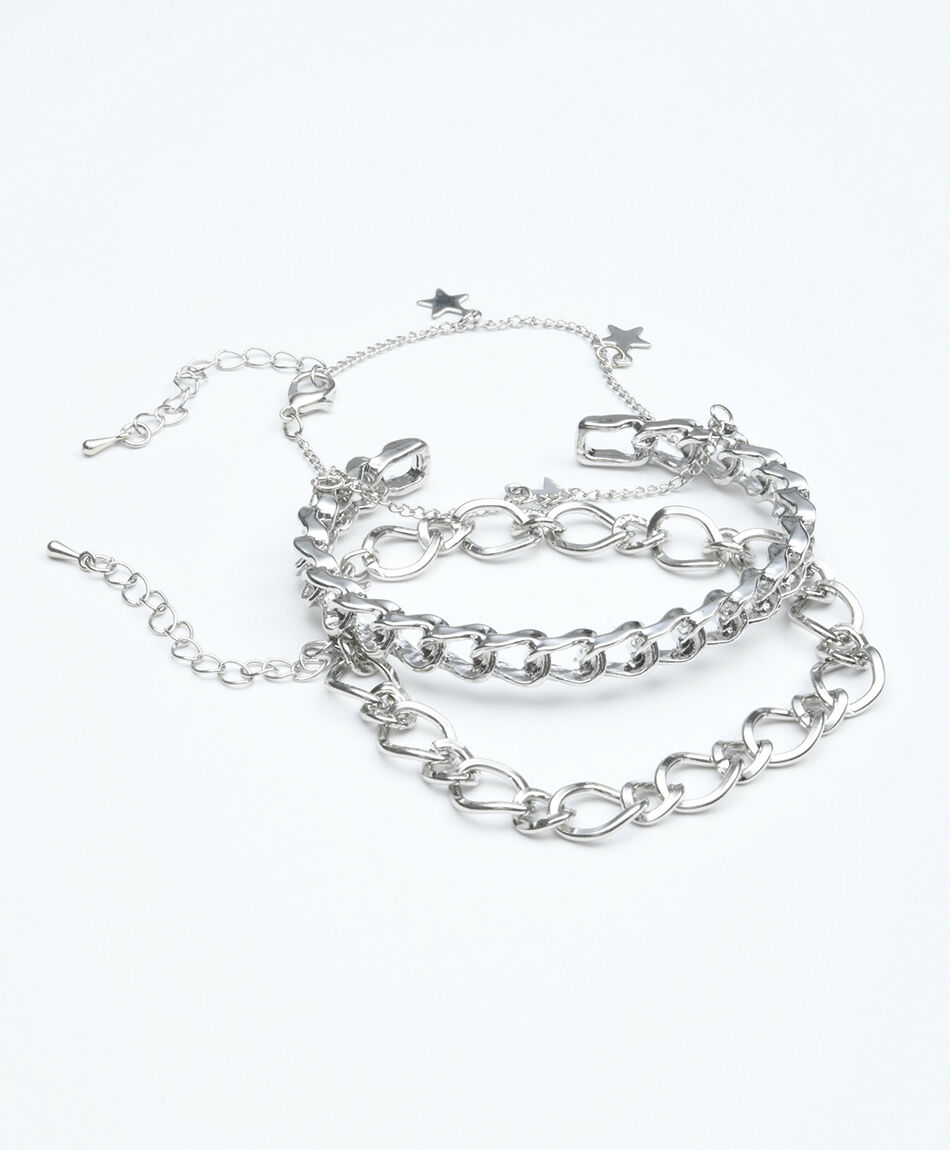 Set 5 pulseras mujer aros plateados