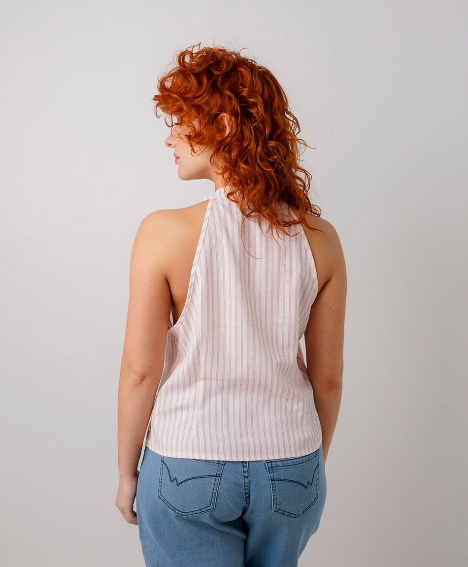 Blusa mujer rayas amarras lino