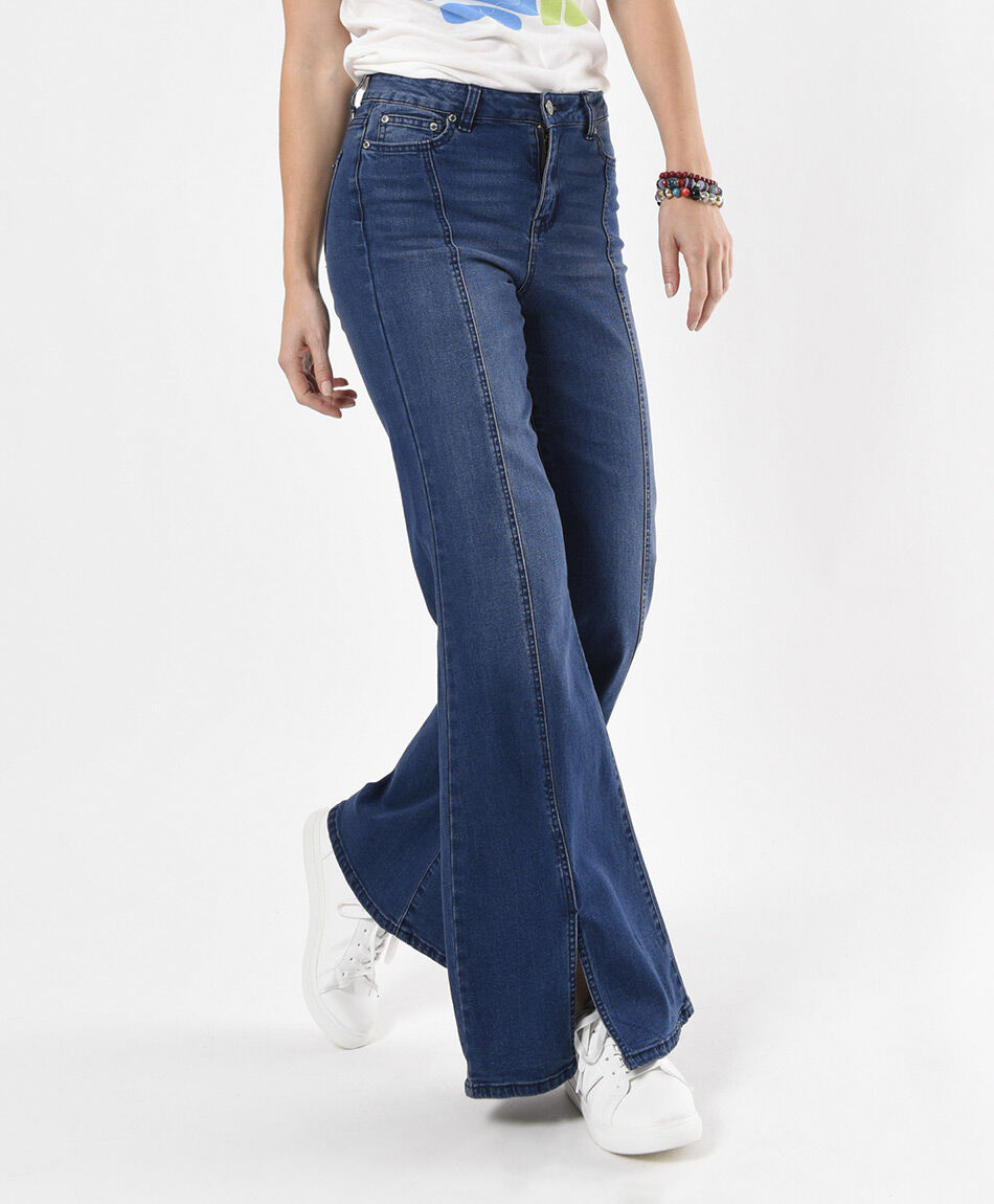 Jeans mujer costuras frontales flare