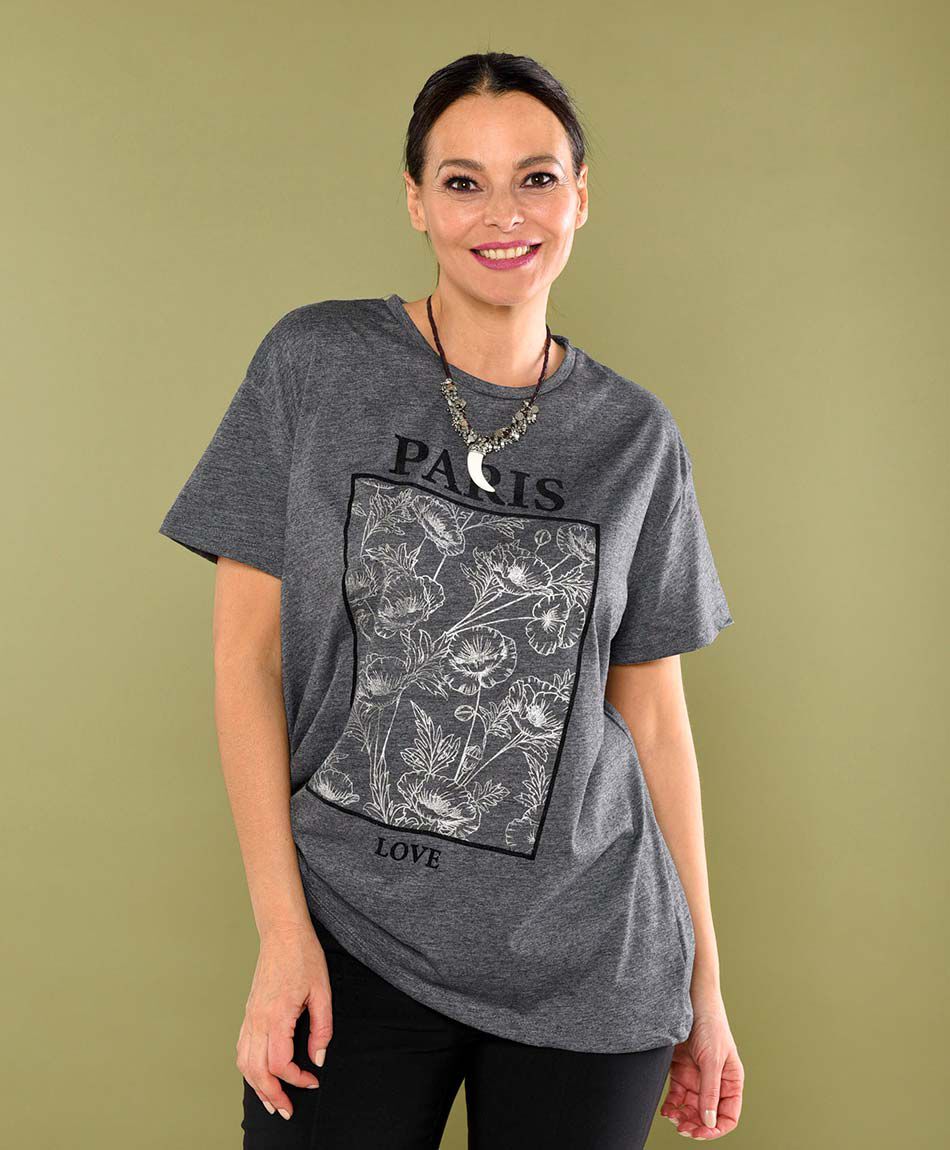 Polera oversize manga corta cuello redondo