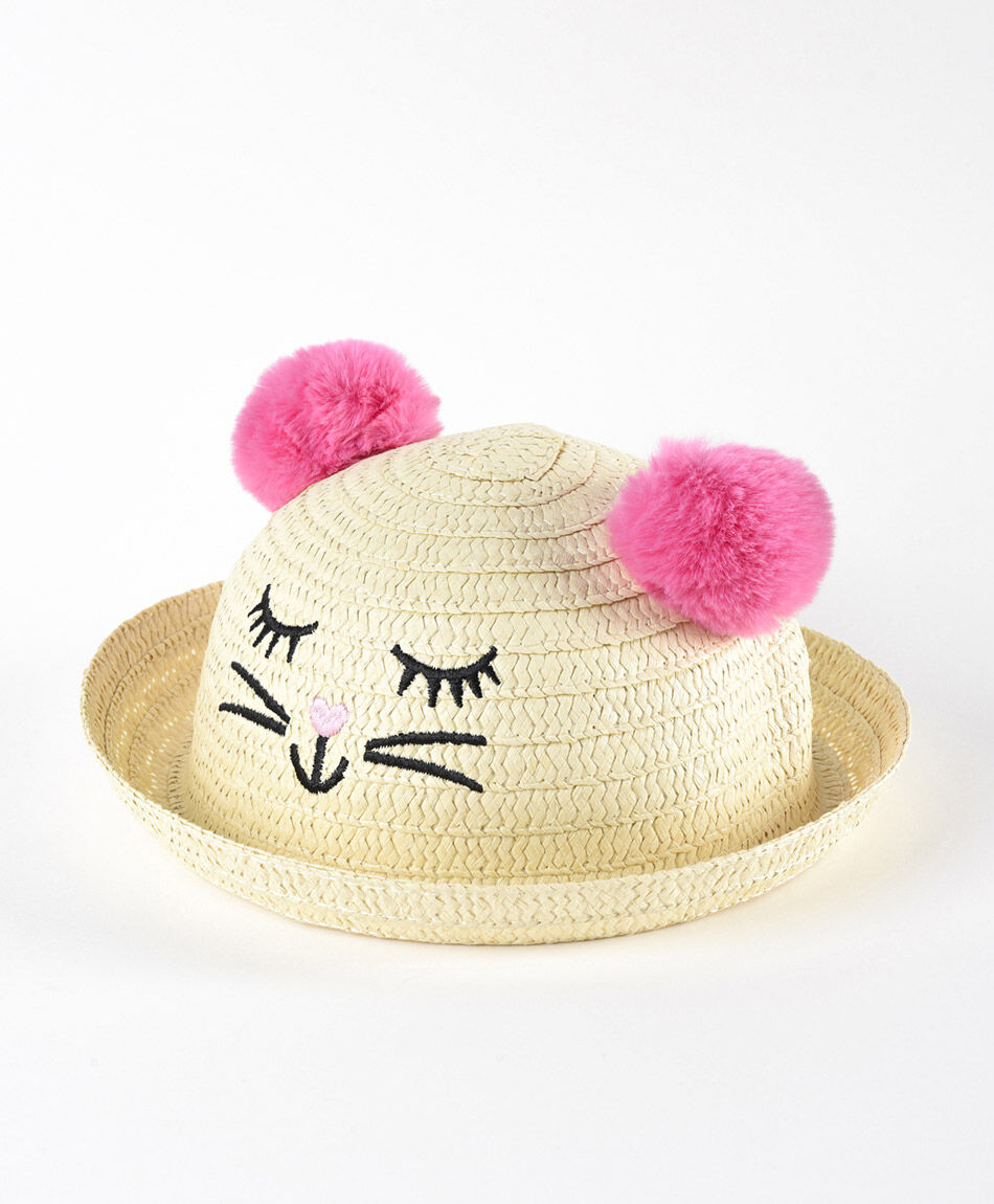 Sombrero ni&ntilde;a gato pompones