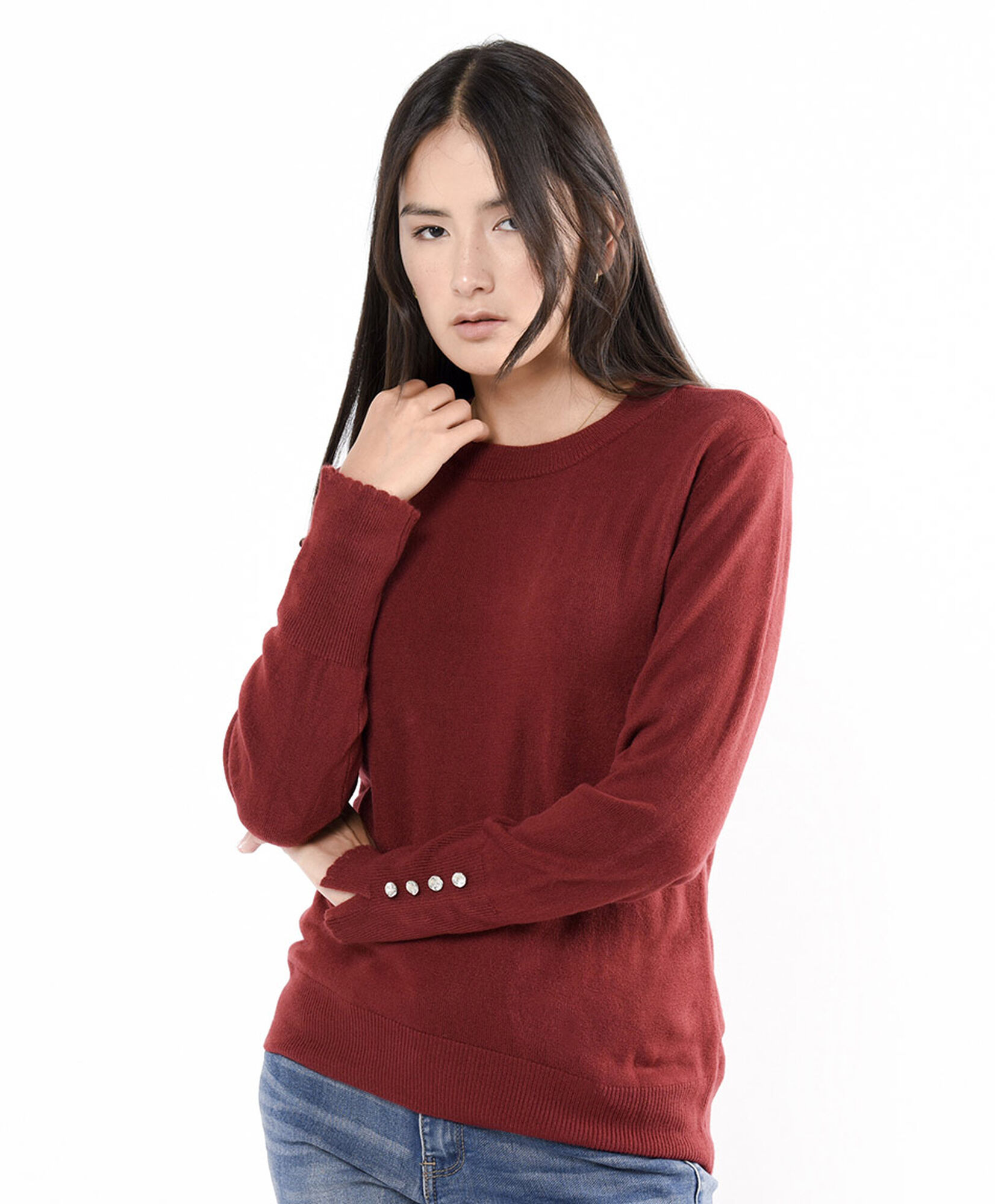 Sweater mujer botones manga rojo Sweater mujer botones manga rojo