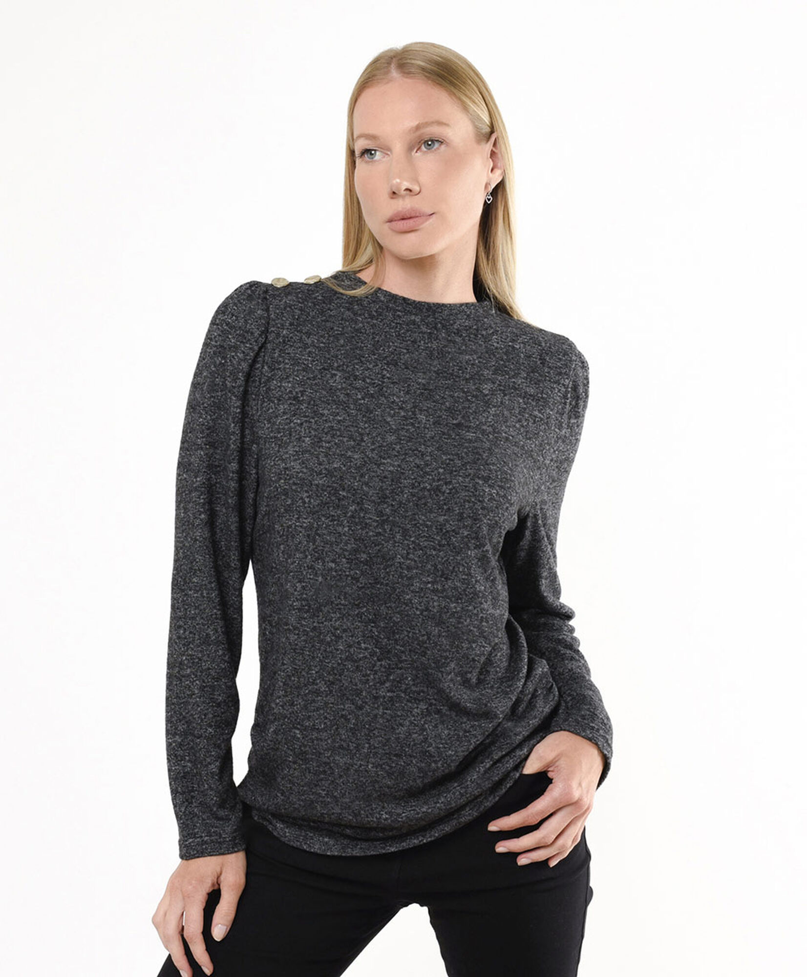 Polera mujer botones hombro gris Polera mujer botones hombro gris