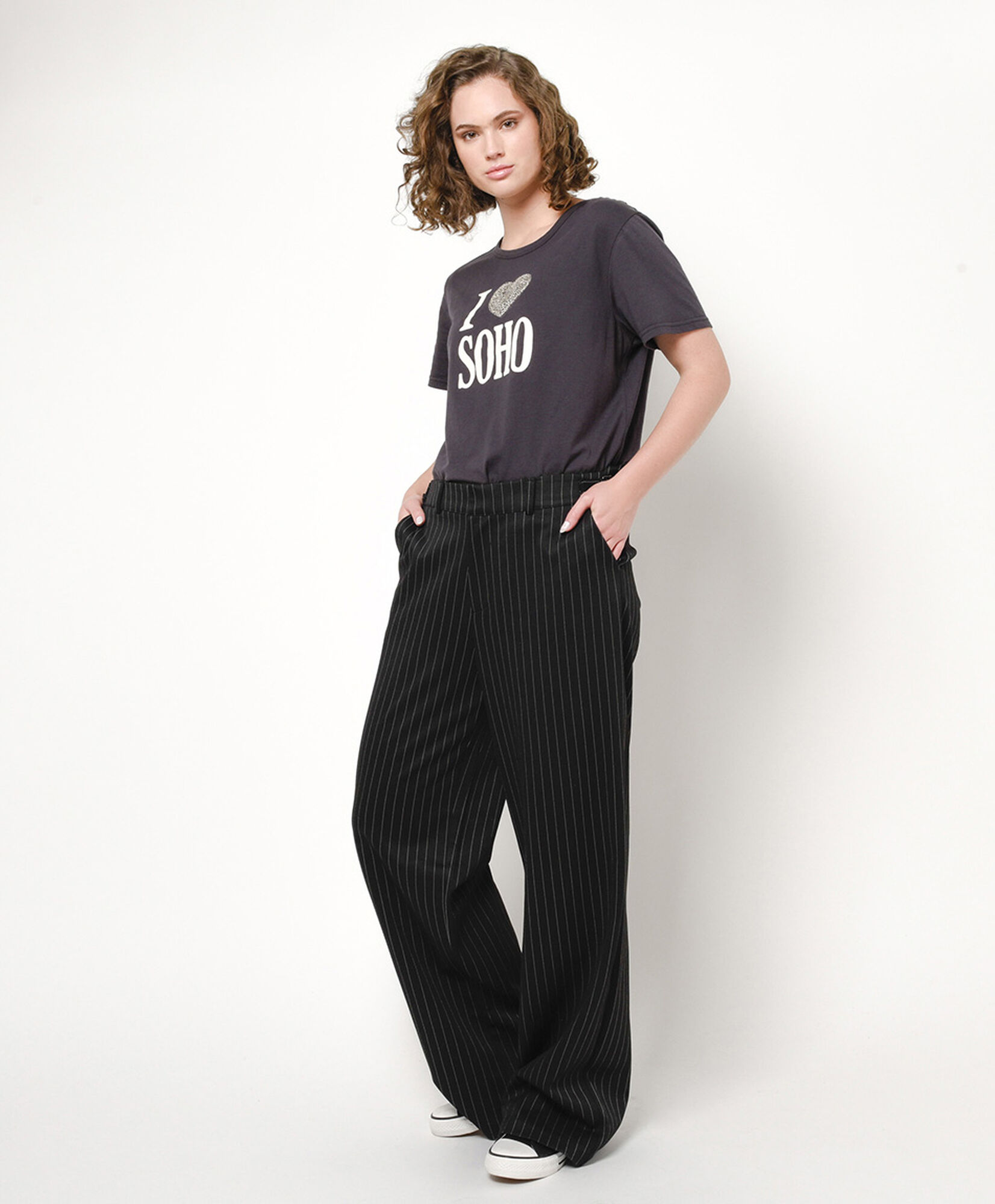 Pantalón mujer negro líneas wide Pantalón mujer negro líneas wide