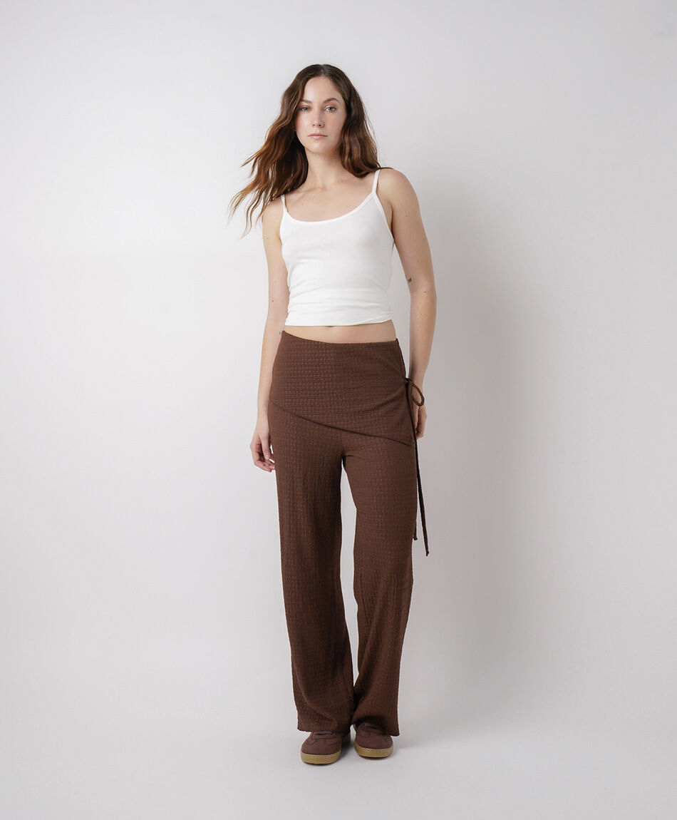 Pantal&oacute;n mujer pareo encaje caf&eacute;