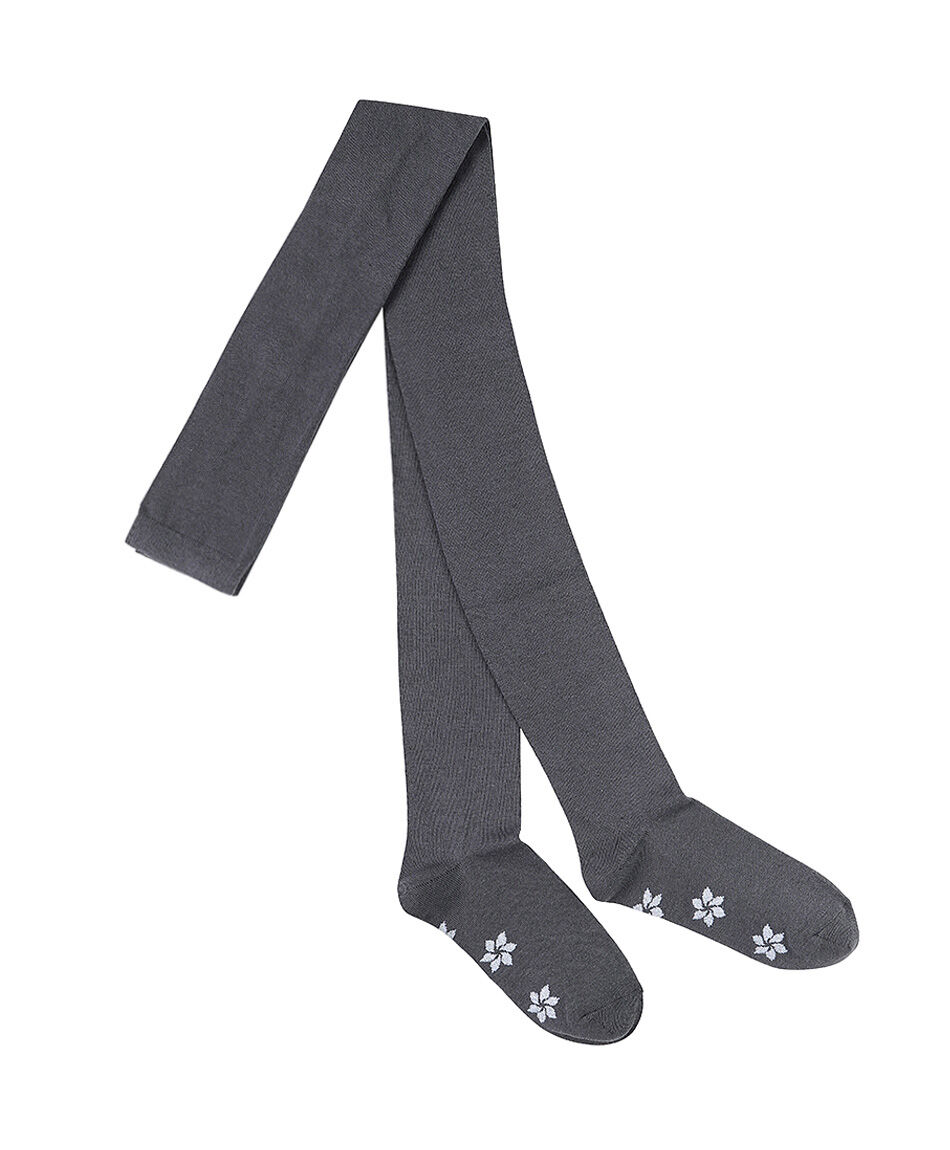 Panty escolar algod&oacute;n gris flor blanca