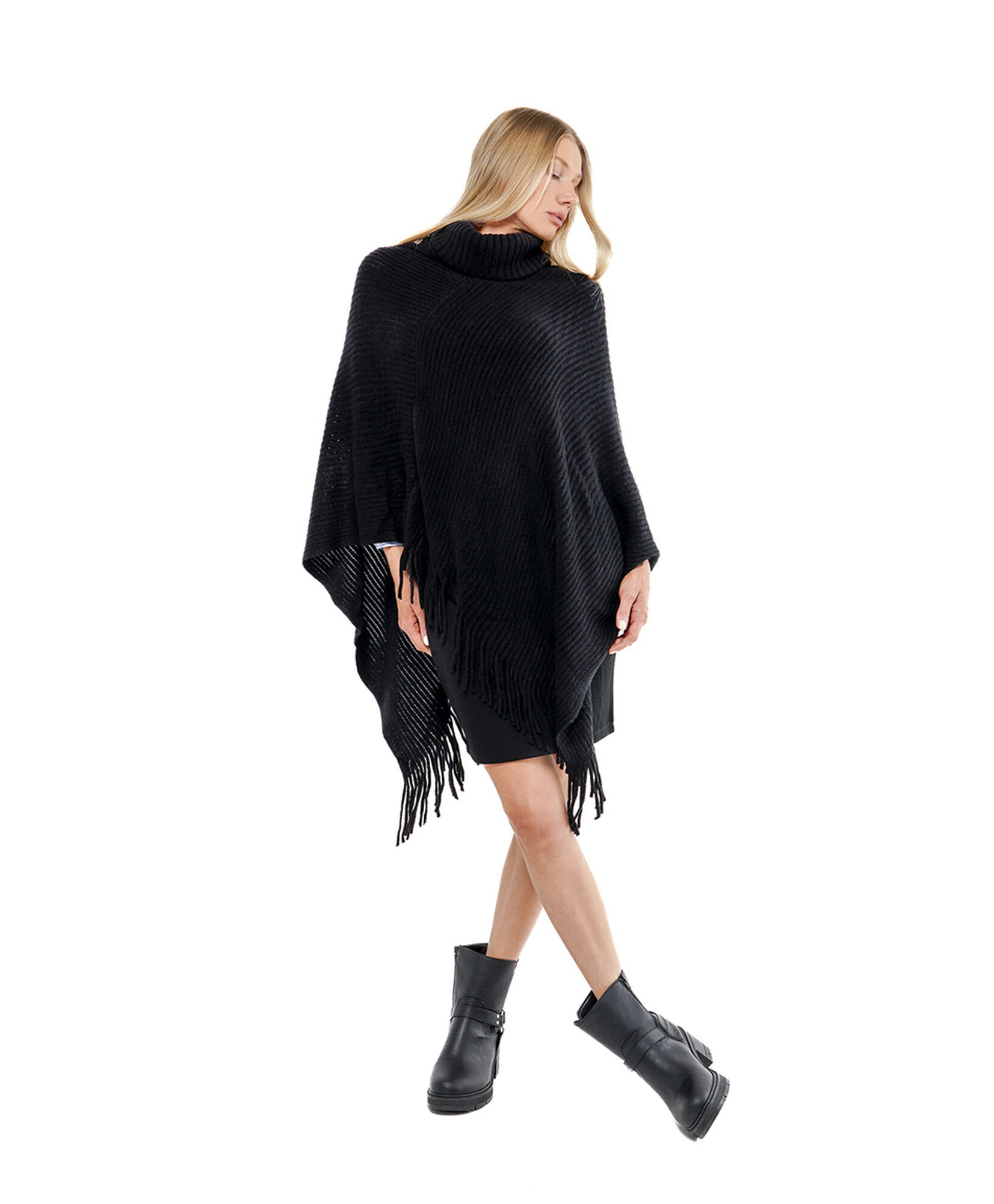 Poncho mujer acanalado cuello alto Poncho mujer acanalado cuello alto