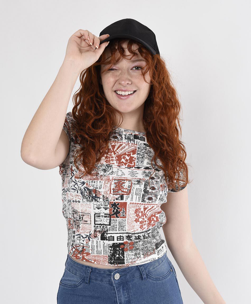 Polera mujer estampada crop