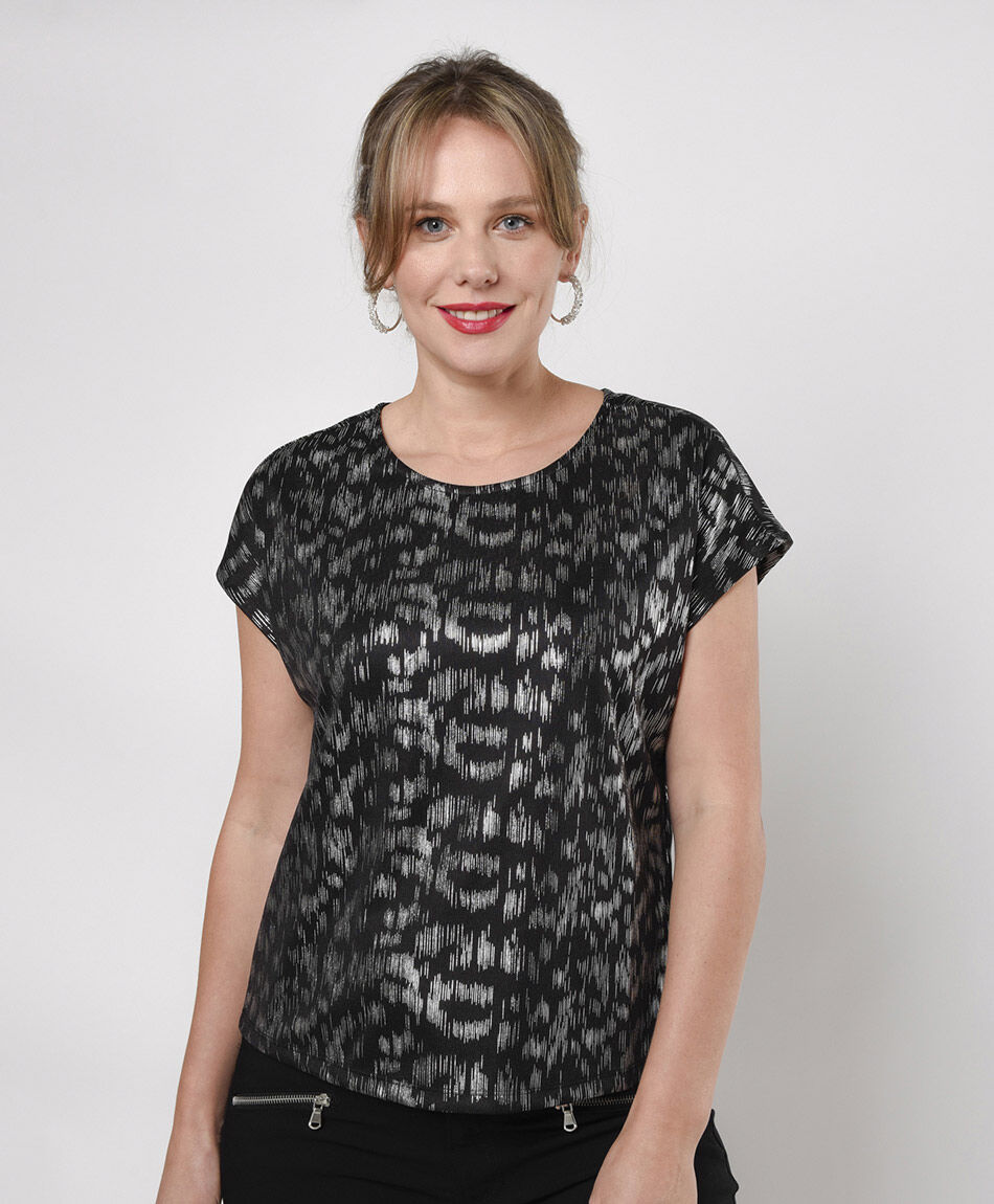 Polera mujer print rayas brillante