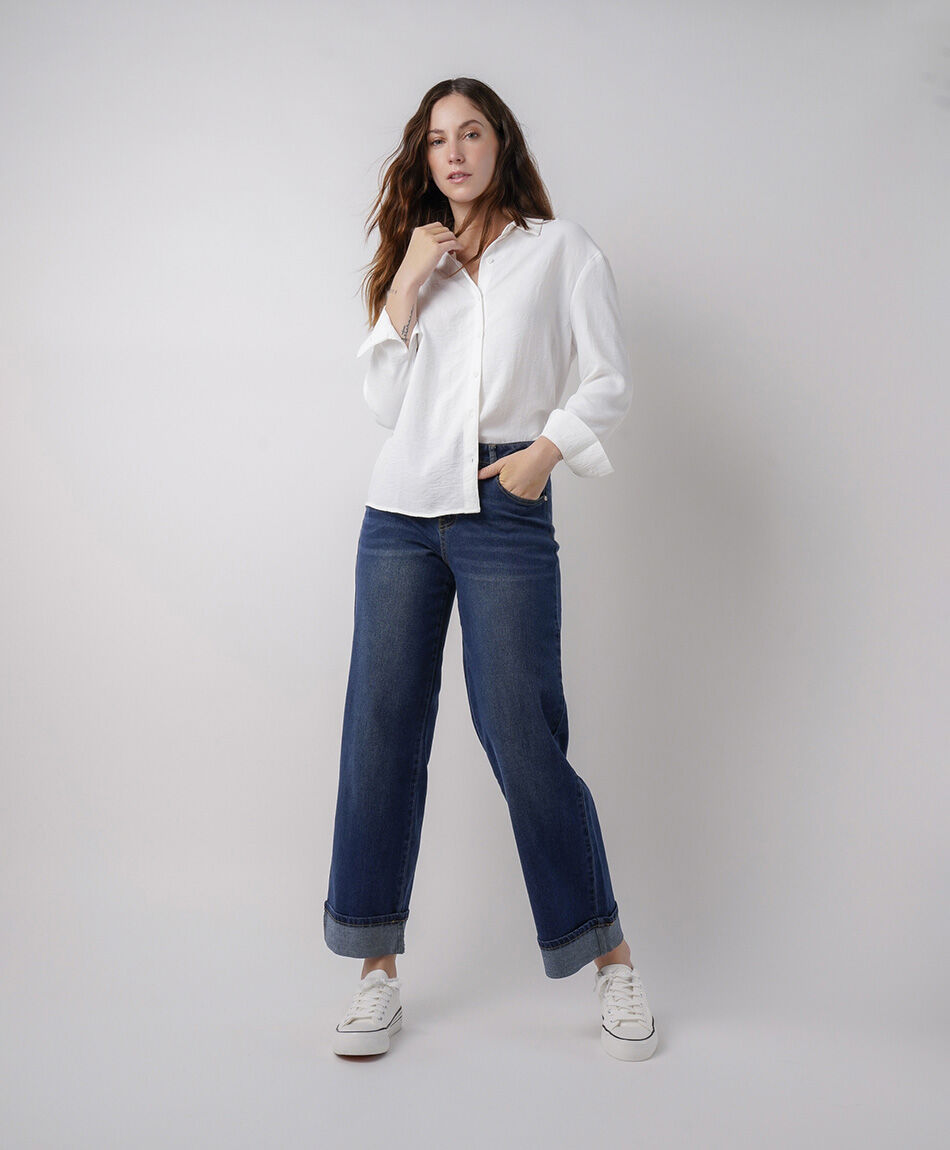 Jeans mujer straight basta doblada