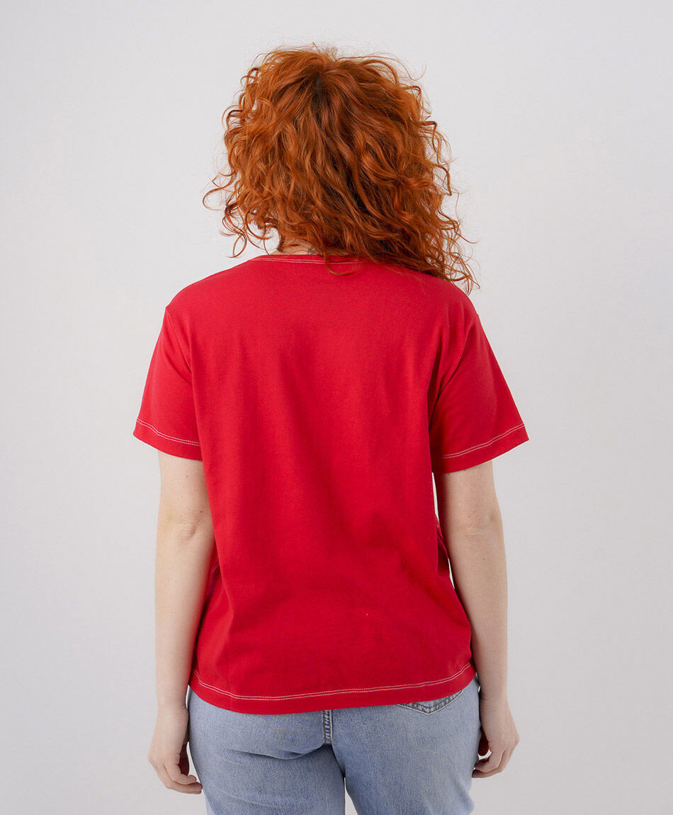 Polera mujer roja l&iacute;neas manga