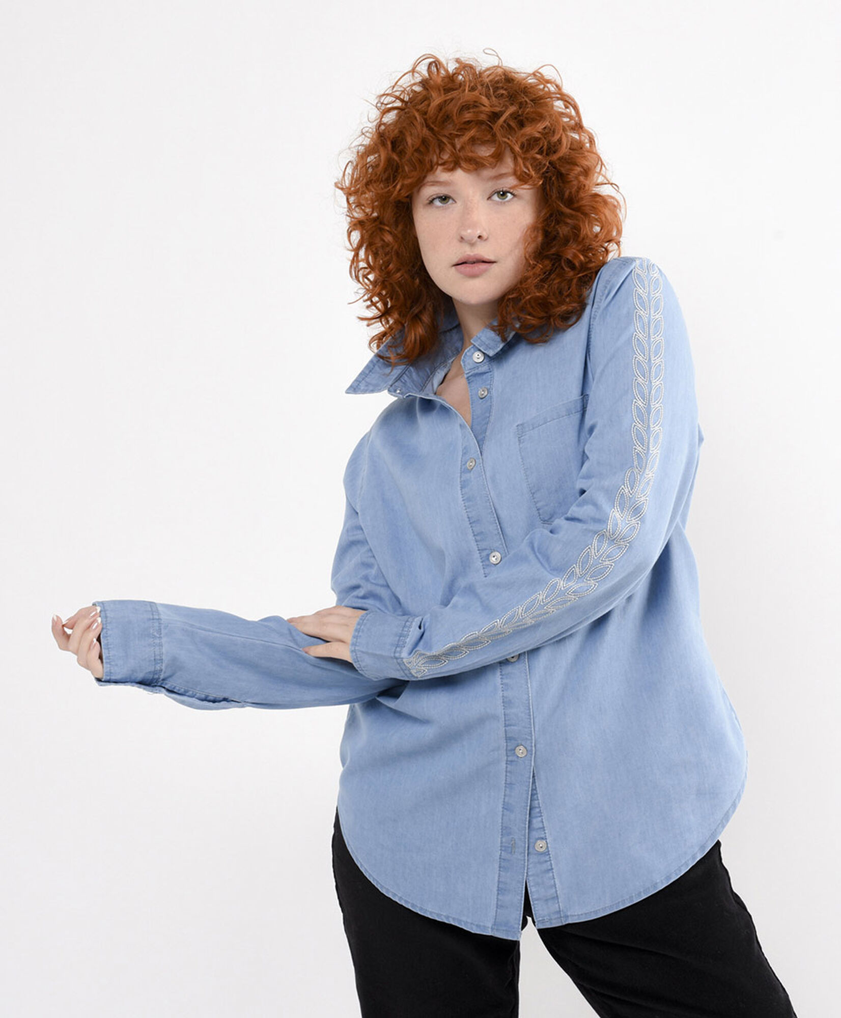 Blusa mujer denim bolsillo Blusa mujer denim bolsillo