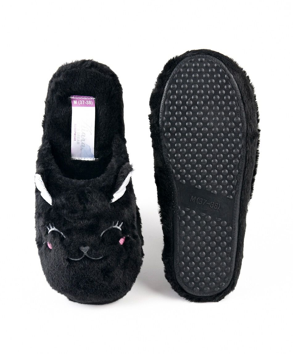 Pantufla mujer gato negro