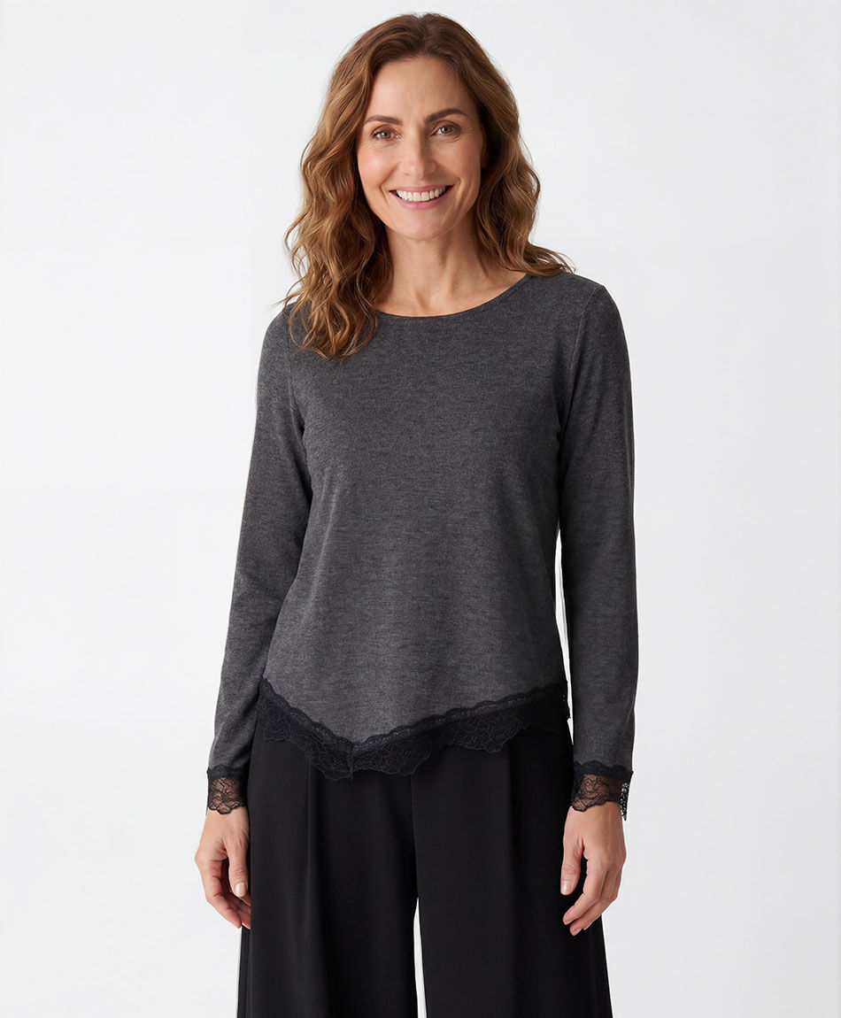 Polera mujer encaje bordes