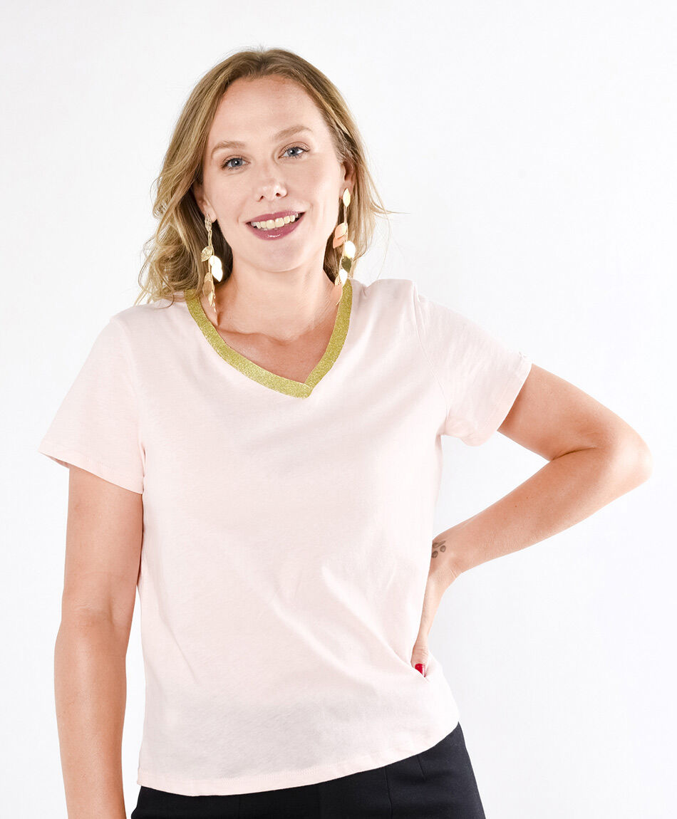 Polera mujer cuello dorado