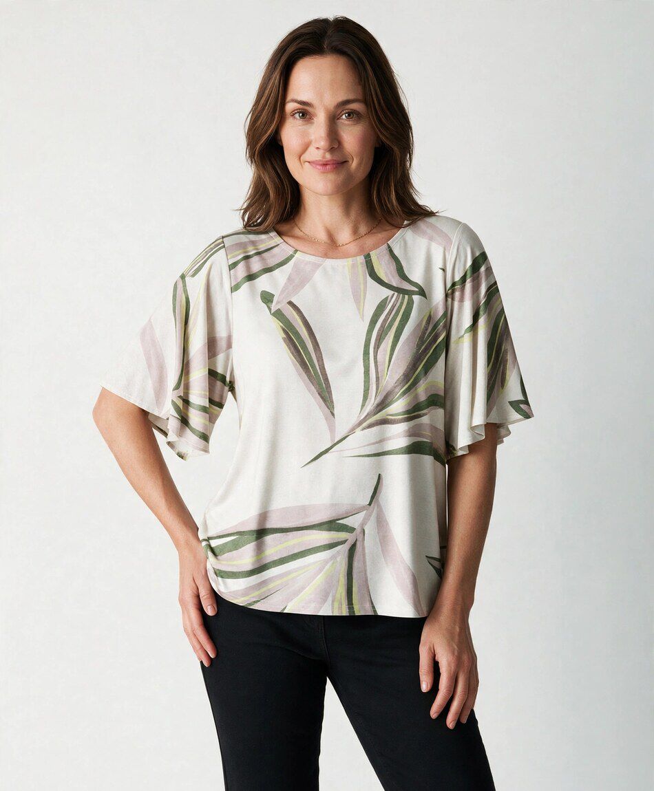 Polera mujer print hojas