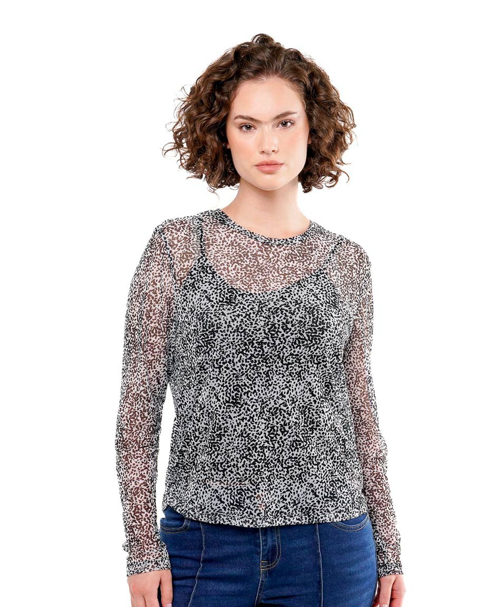 Polera mujer mesh animal print gris Polera mujer mesh animal print gris