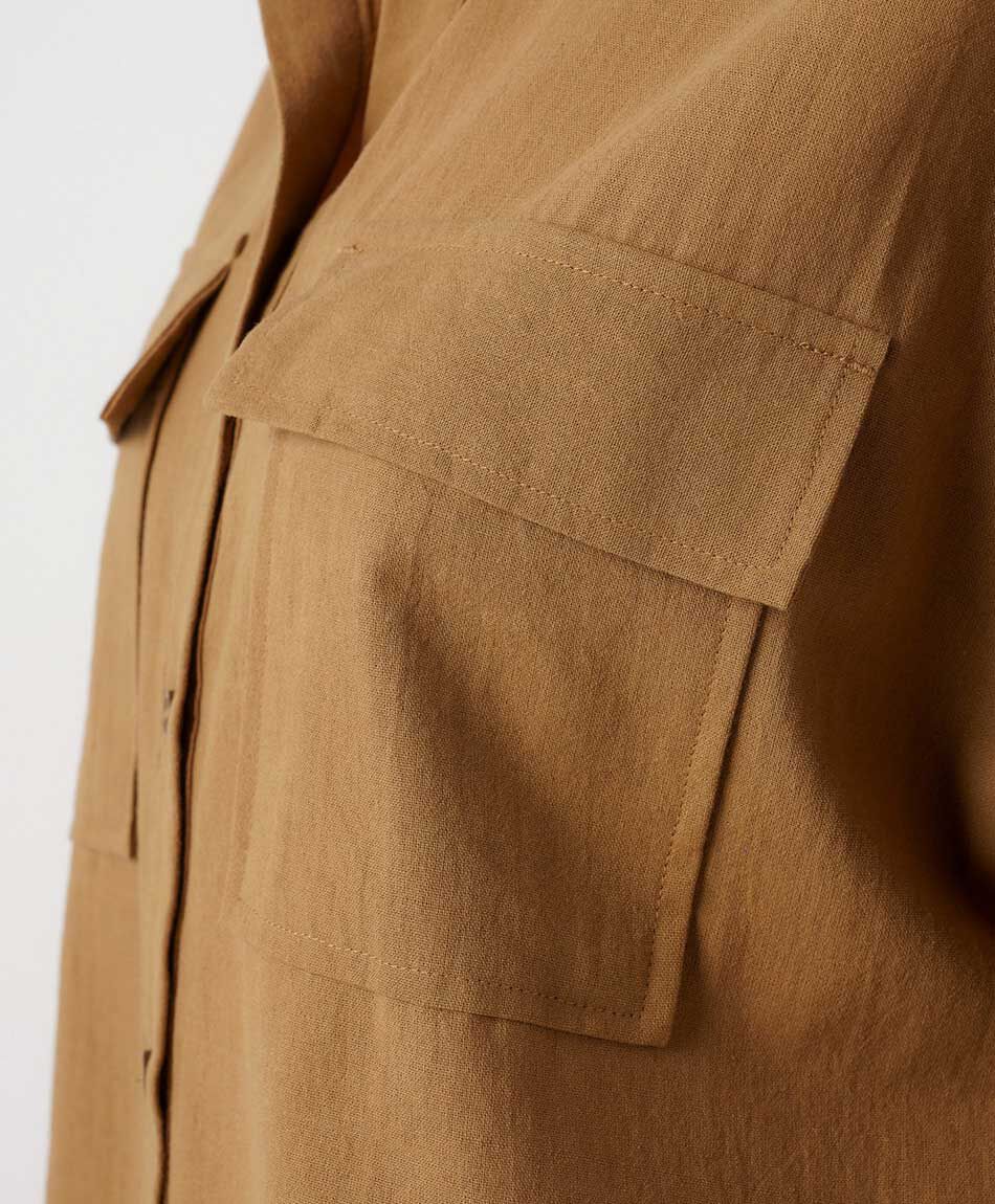 Blusa mujer lino beige bolsillos