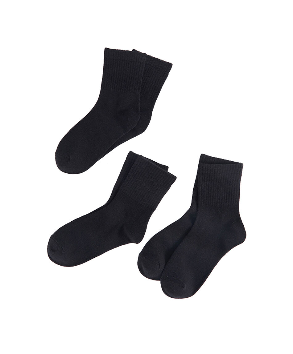 Pack 3 calcetines mujer acanalado negro