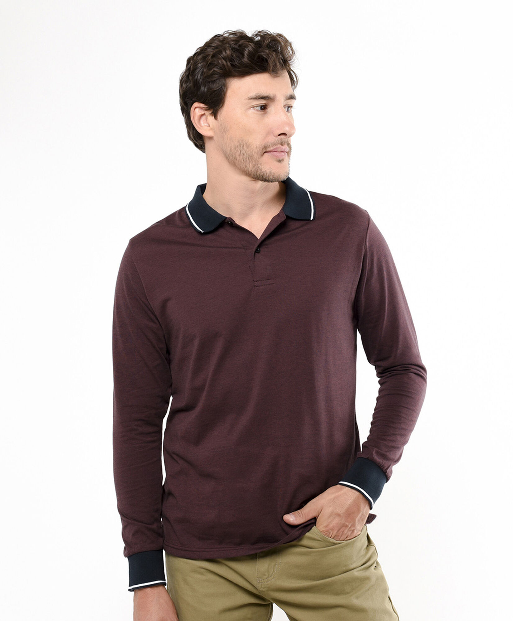 Polera hombre polo burdeo manga larga Polera hombre polo burdeo manga larga