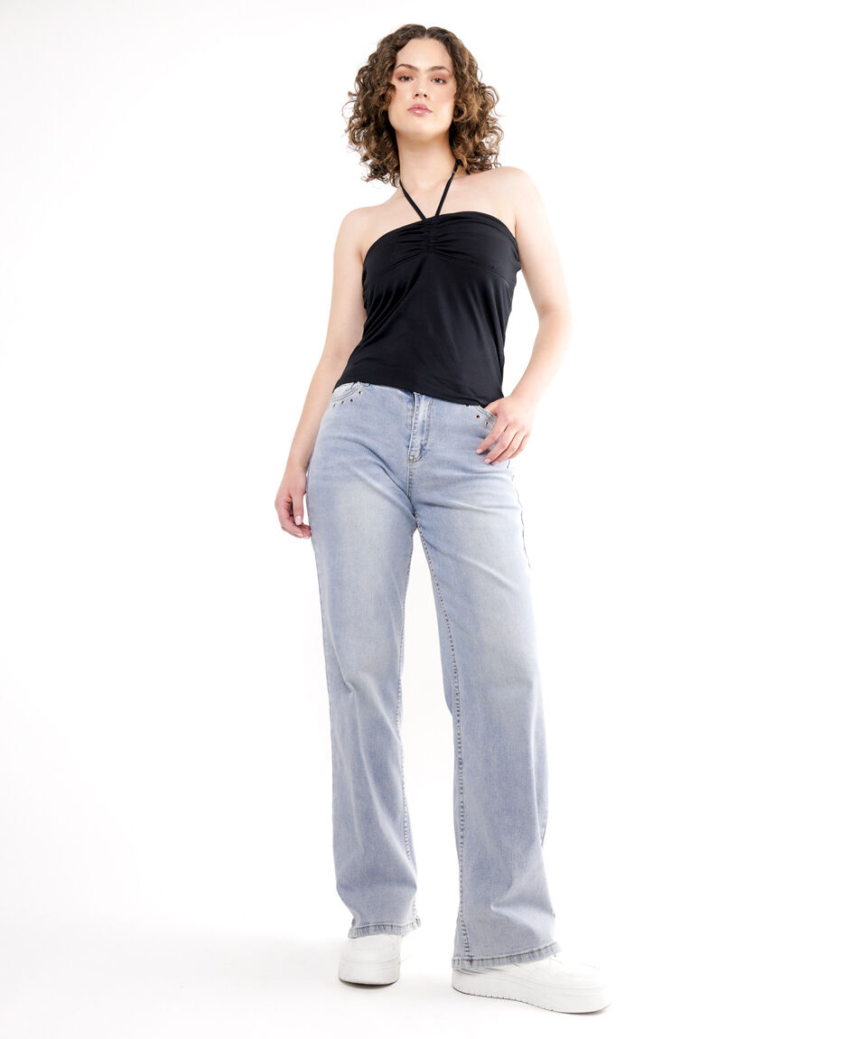 Jeans mujer ojetillos wide