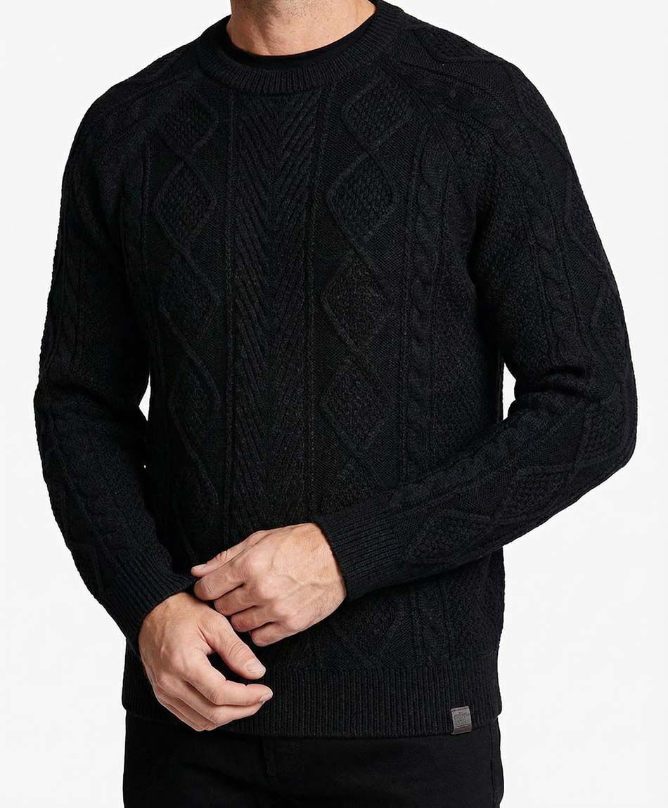 Sweater hombre cuello redondo trenzado negro
