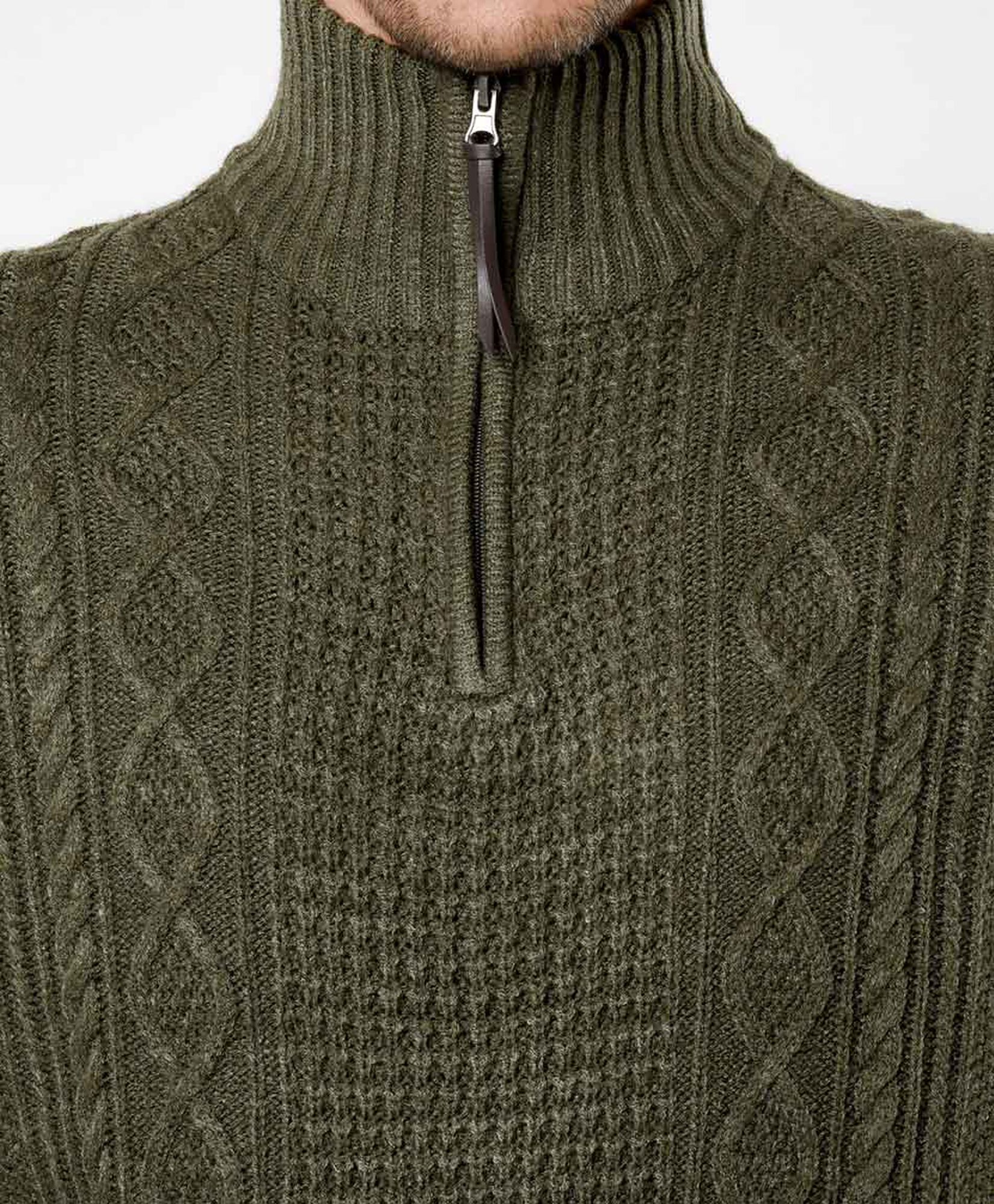 Sweater hombre textura medio cierre verde Sweater hombre textura medio cierre verde