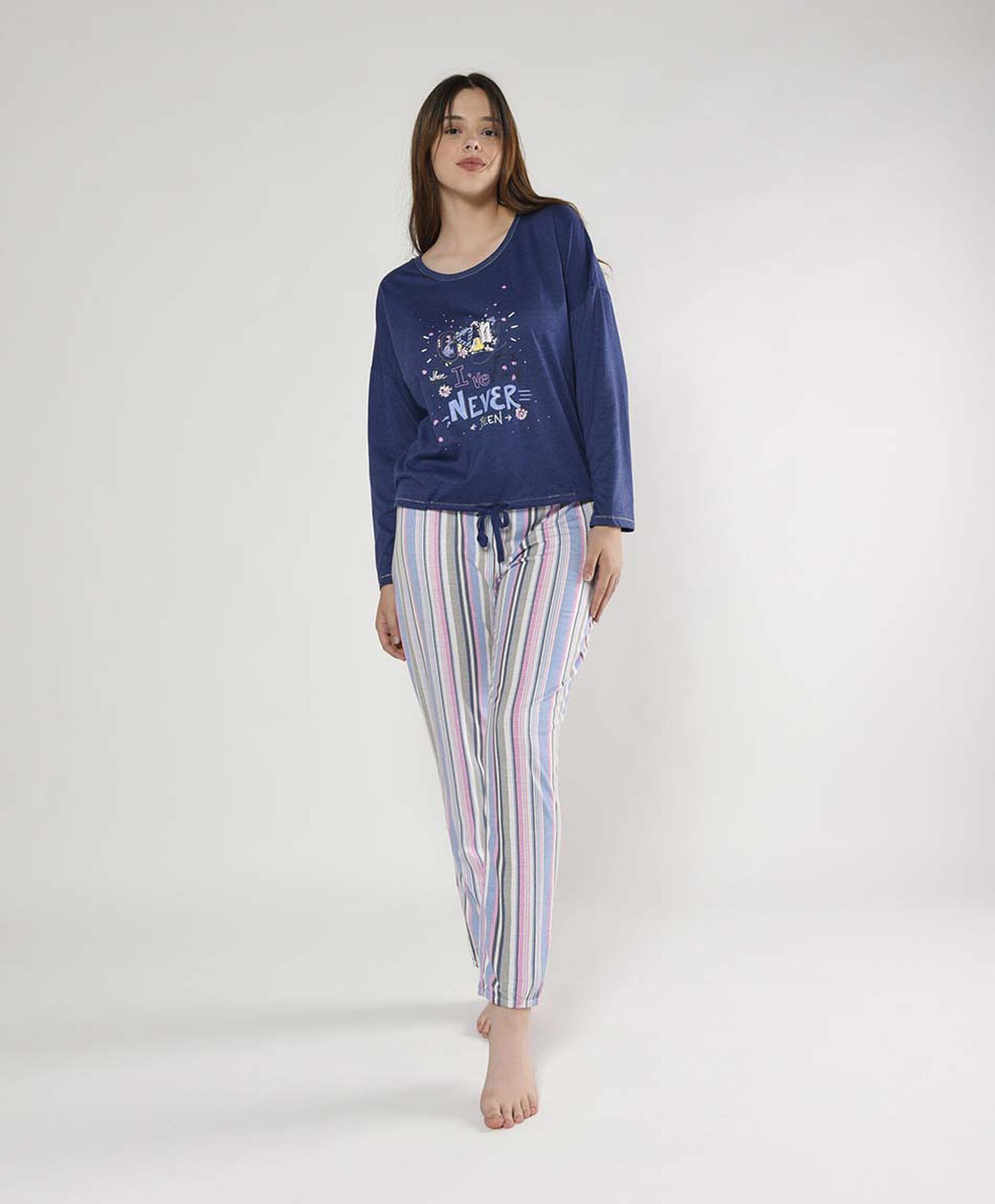 Pijama mujer líneas con cordón 2 piezas Pijama mujer líneas con cordón 2 piezas