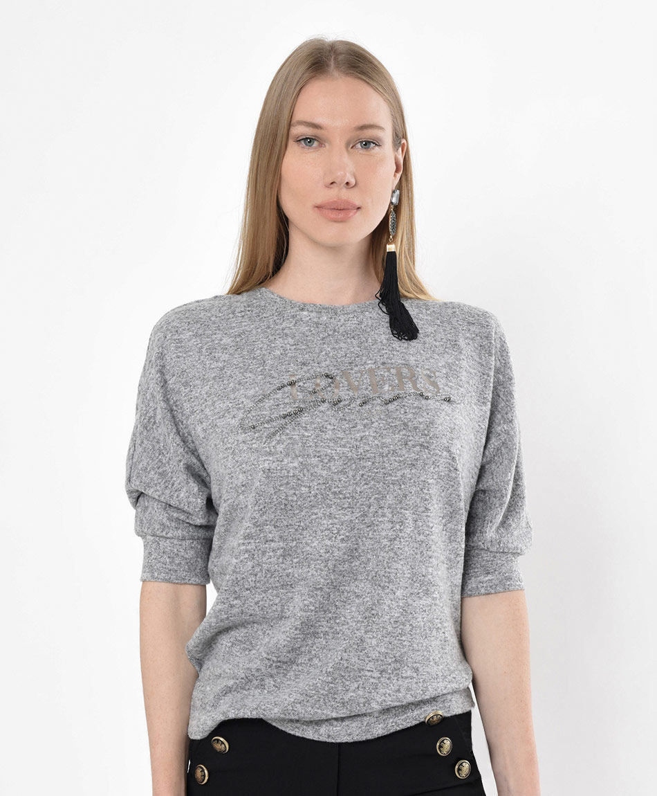 Polera mujer texto perlas