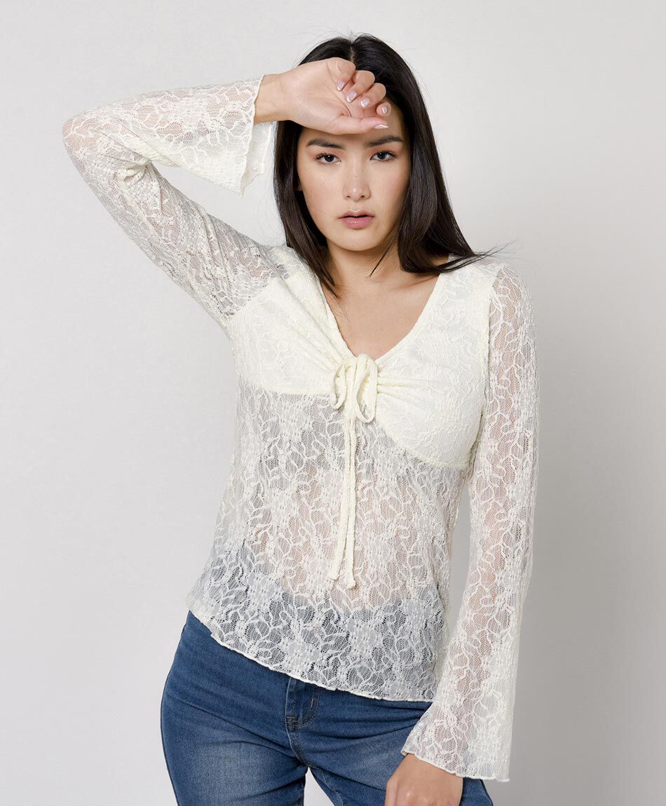 Polera mujer encaje florcitas