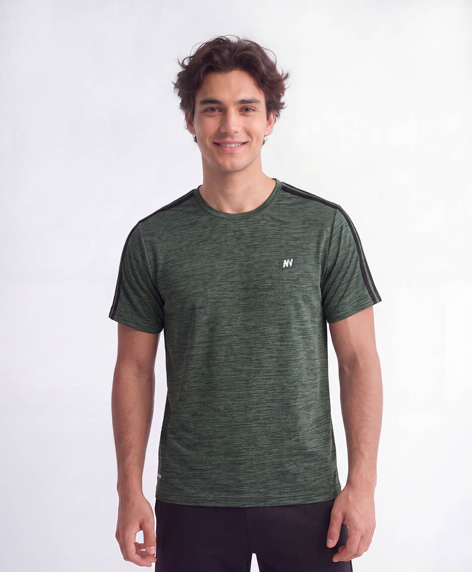 Polera deportiva hombre l&iacute;neas gris oscuro