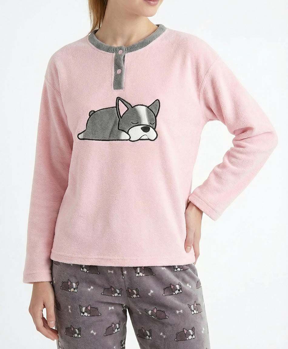 Pijama mujer polar dog pink