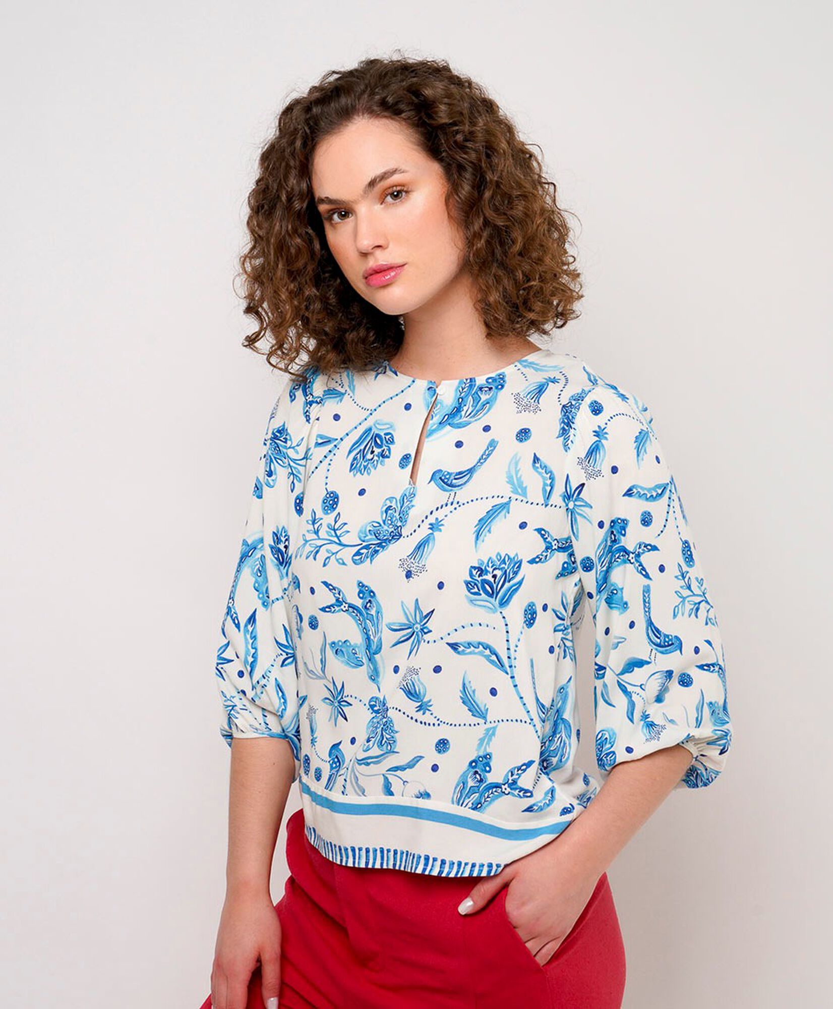 Blusa mujer pajaritos manga globo Blusa mujer pajaritos manga globo
