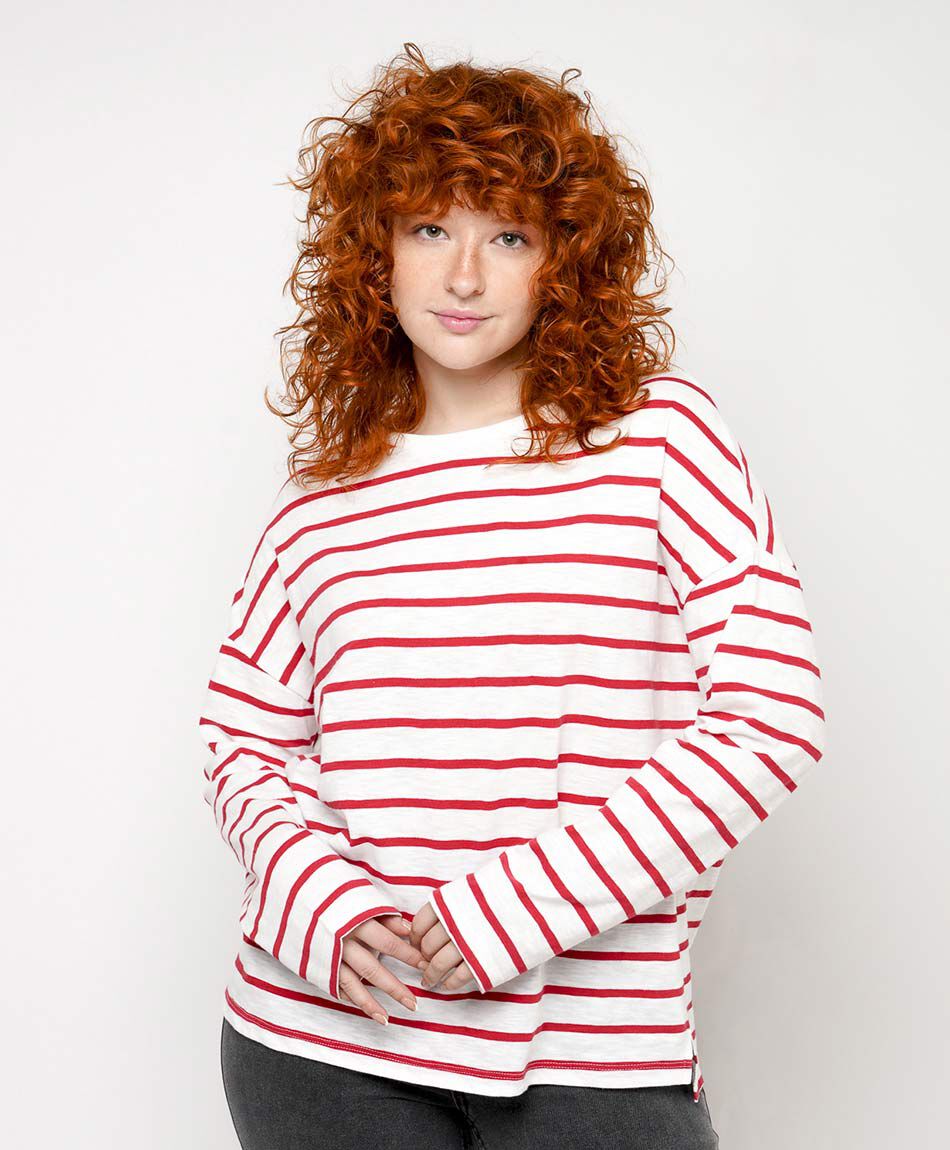 Polera mujer rayas rojas