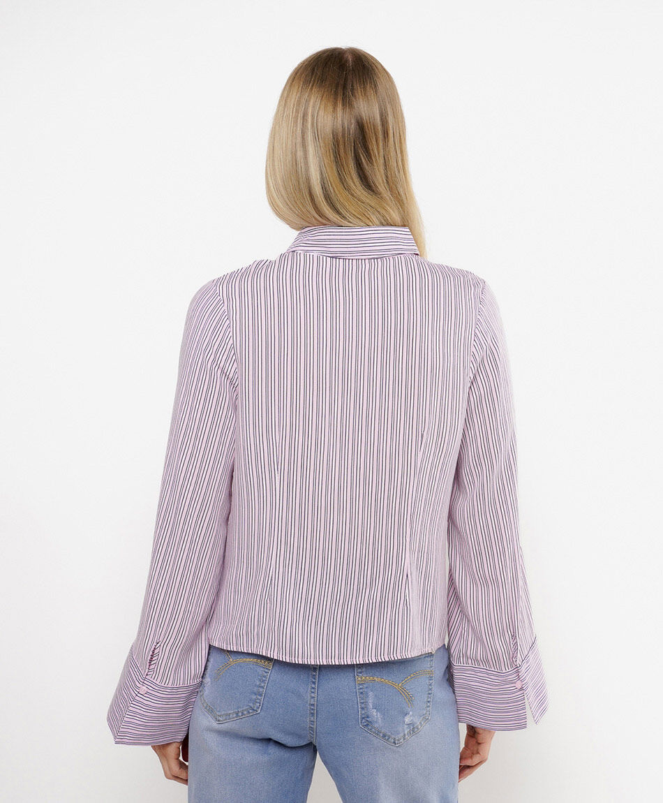 Blusa mujer l&iacute;neas manga ancha rosada