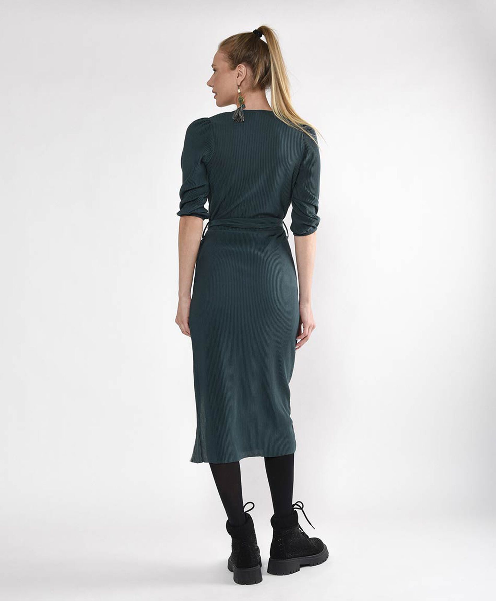 Vestido midi mujer cruzado canalé TRICOT - Main Image