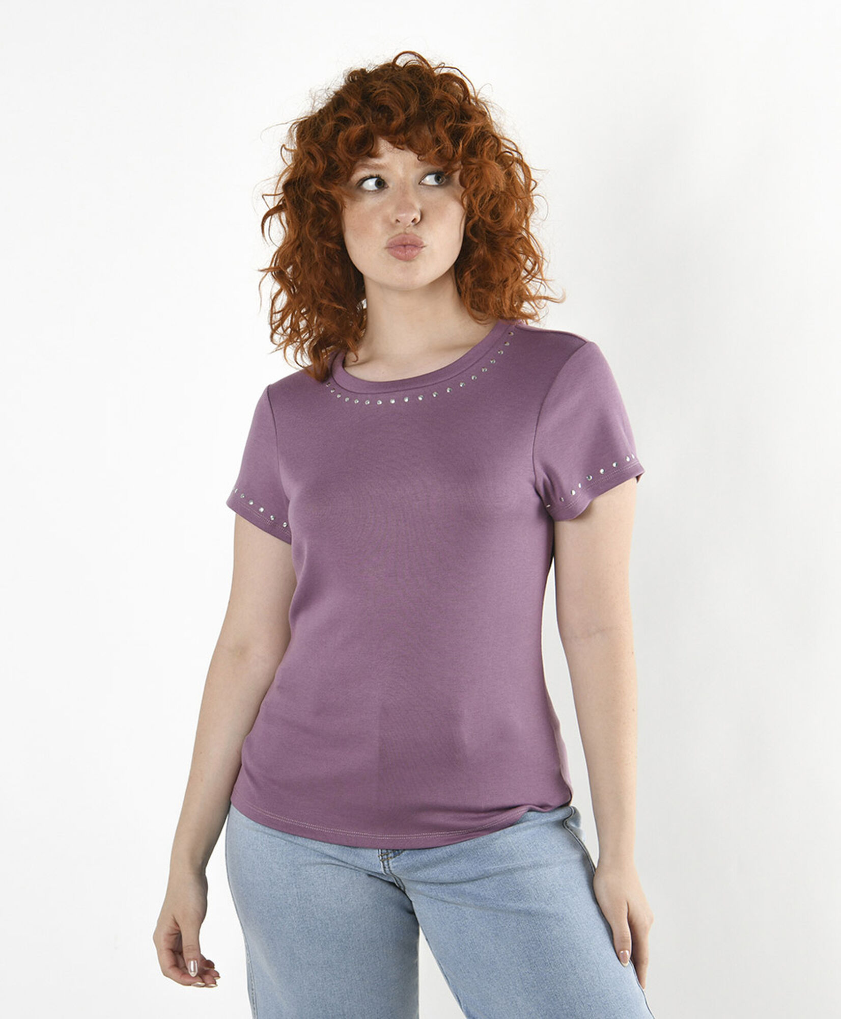 Polera mujer lisa brillos ajustada morada Polera mujer lisa brillos ajustada morada