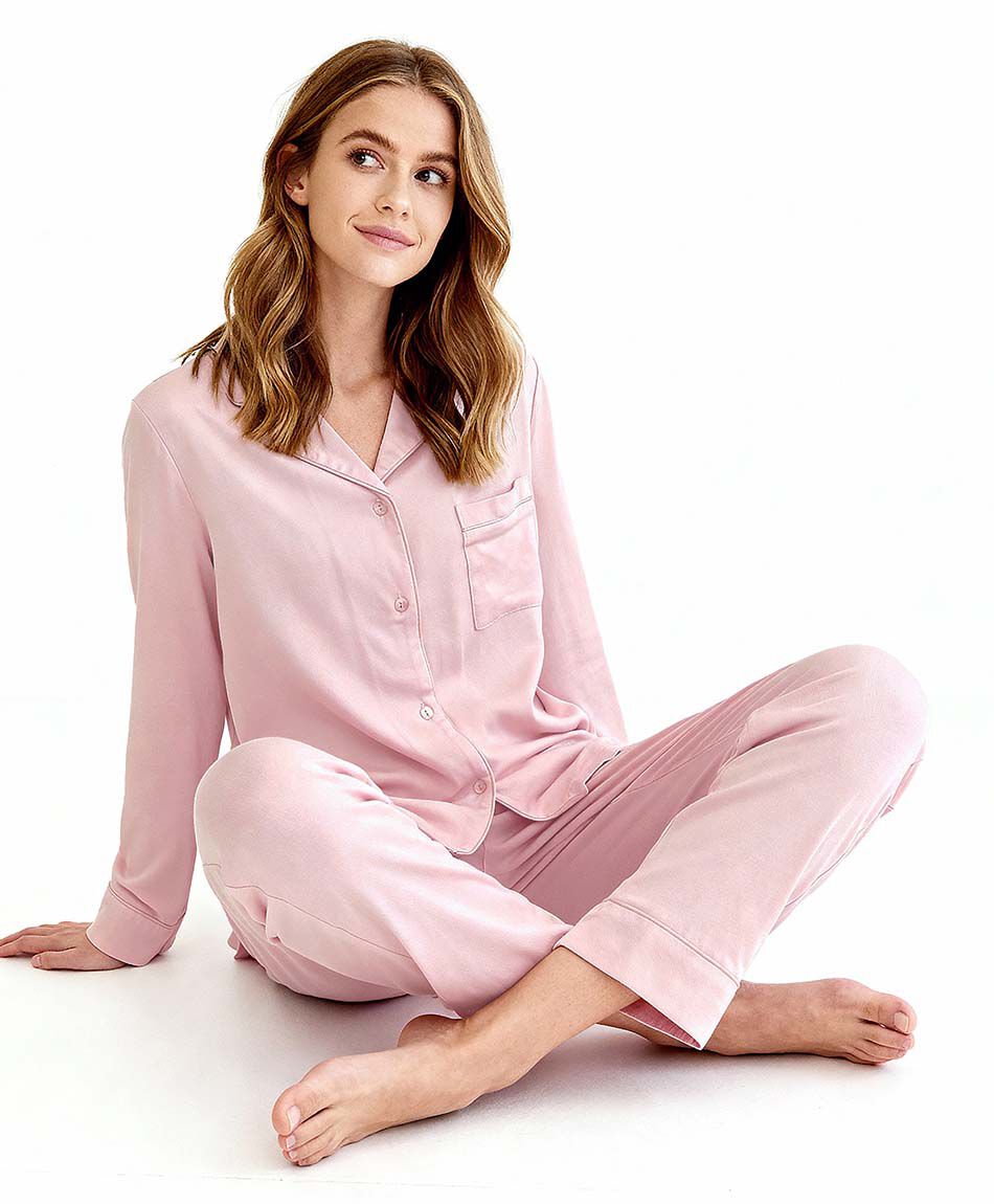 Pijama mujer camisero azul piping